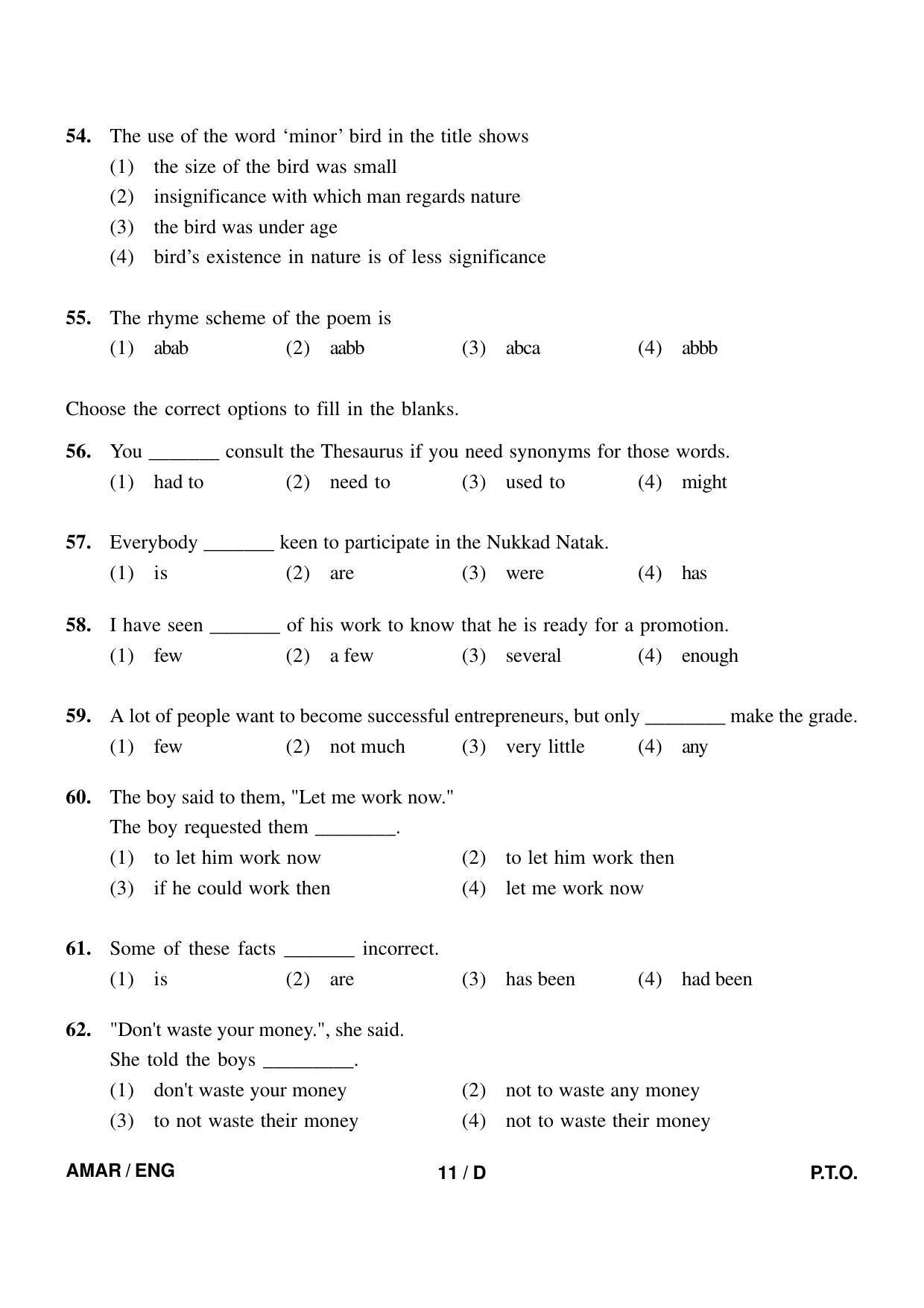 Sainik School Class 9 Question Paper 2022 in English IndCareer Docs