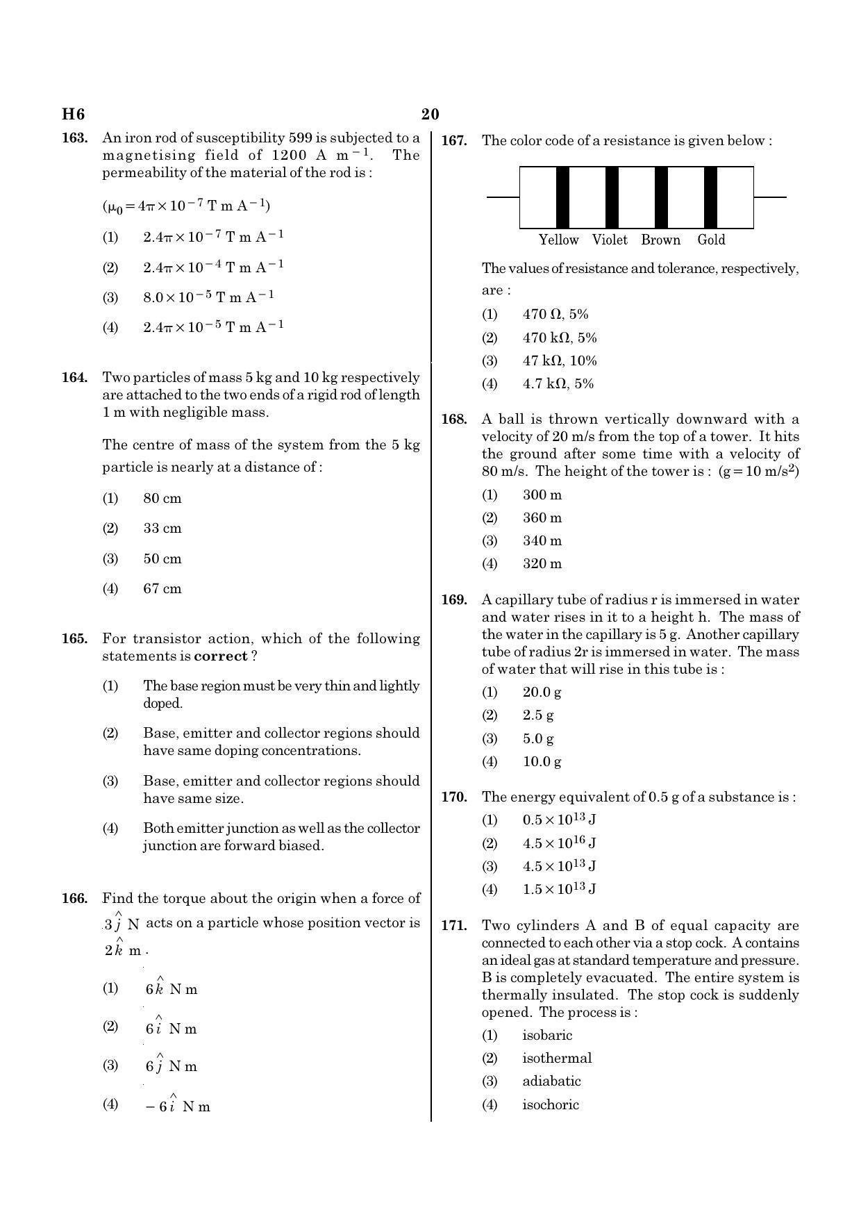 NEET H6 2020 Question Paper - Page 20