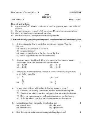 Nagaland Board Class 12 PHYSICS 2020 Question Papers