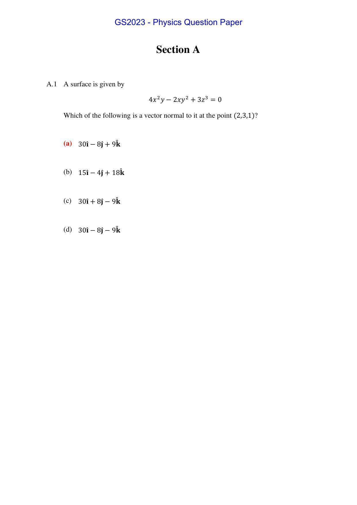 TIFR GS 2023 Physics Question Paper - Page 1