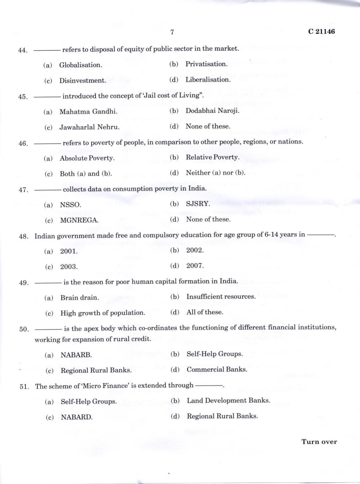 CUCAT 2022 Integrated M.A in Development Studies Question Paper - Page 7