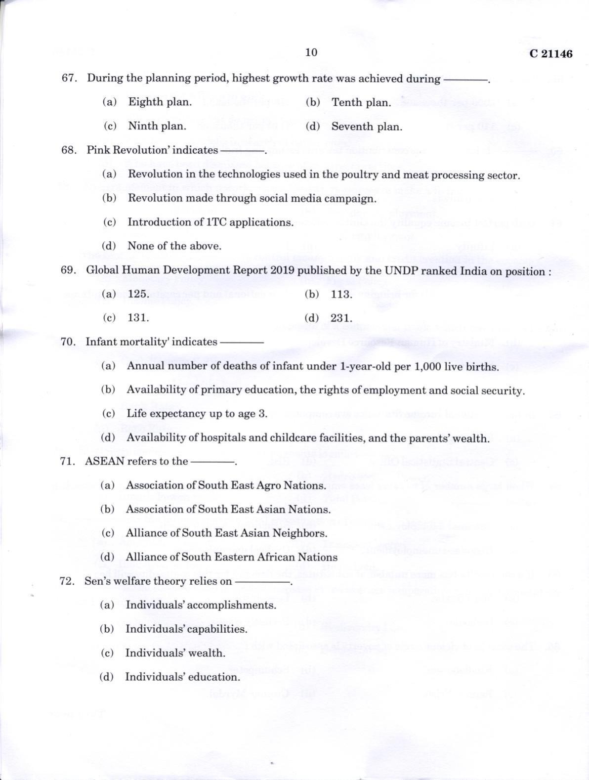 CUCAT 2022 Integrated M.A in Development Studies Question Paper - Page 10