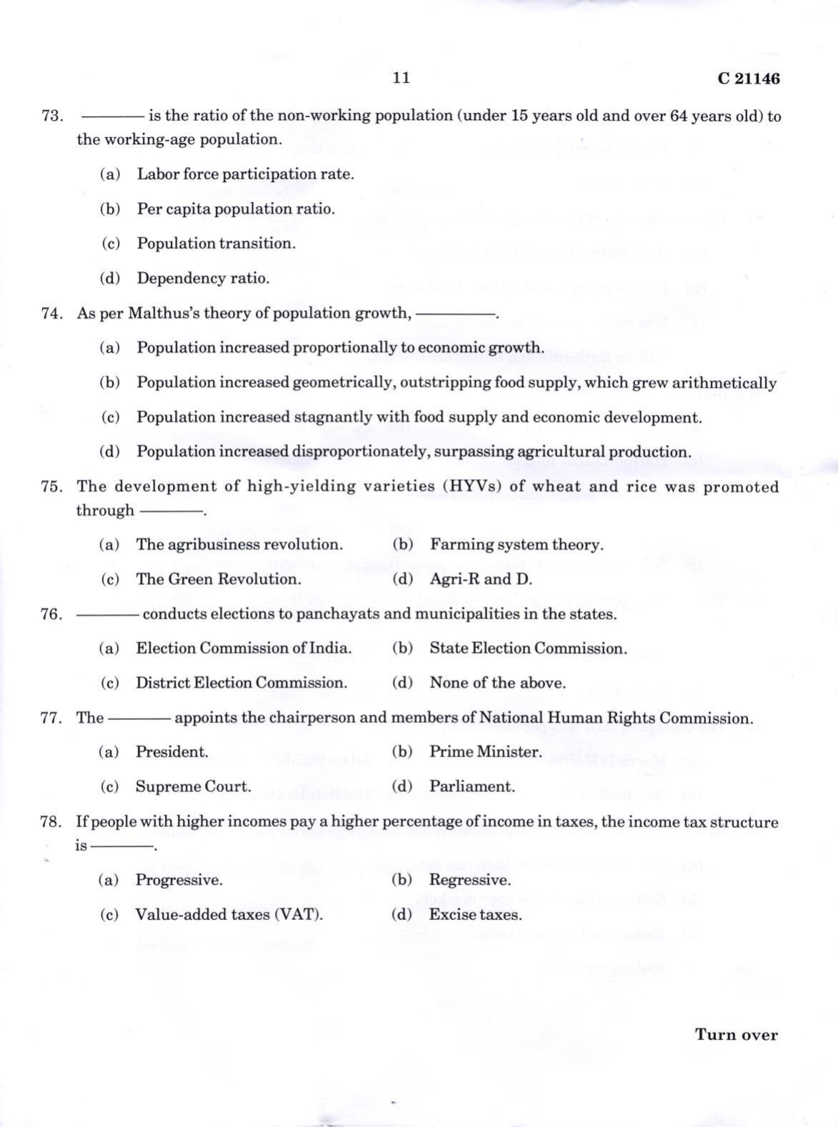 CUCAT 2022 Integrated M.A in Development Studies Question Paper - Page 11