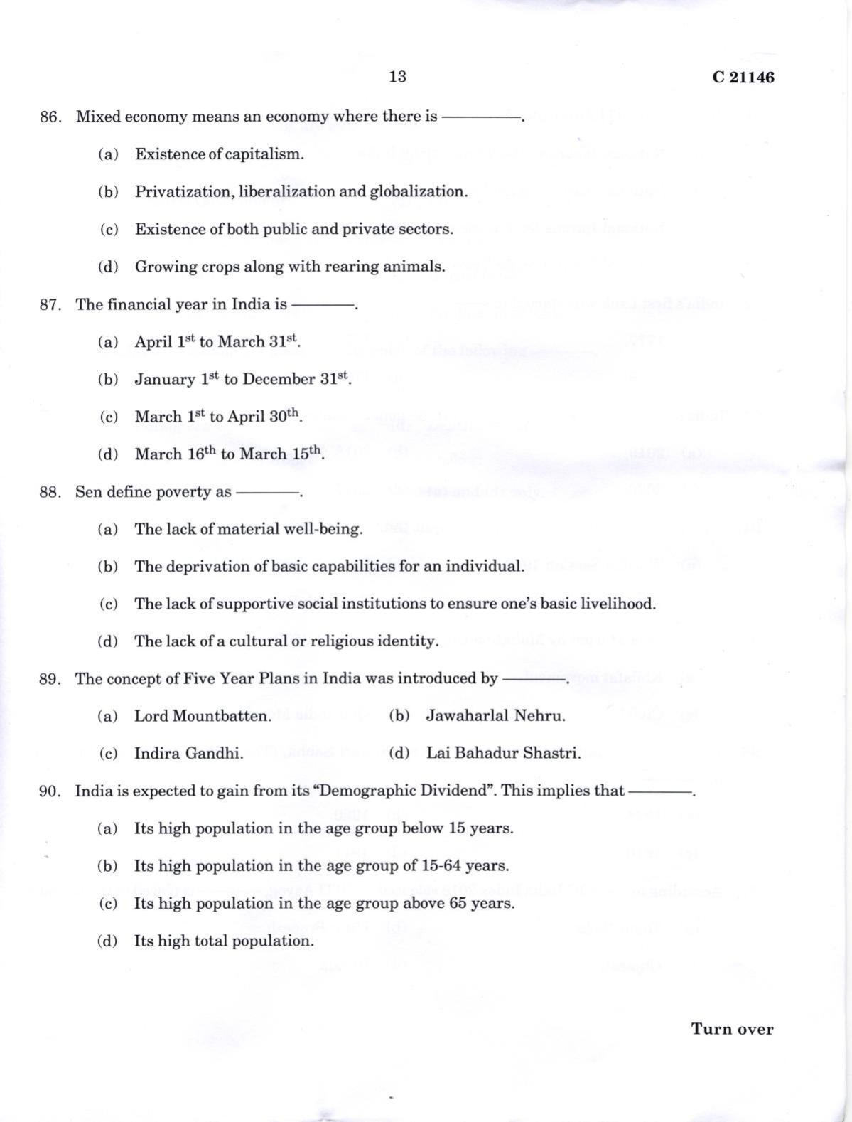 CUCAT 2022 Integrated M.A in Development Studies Question Paper - Page 13
