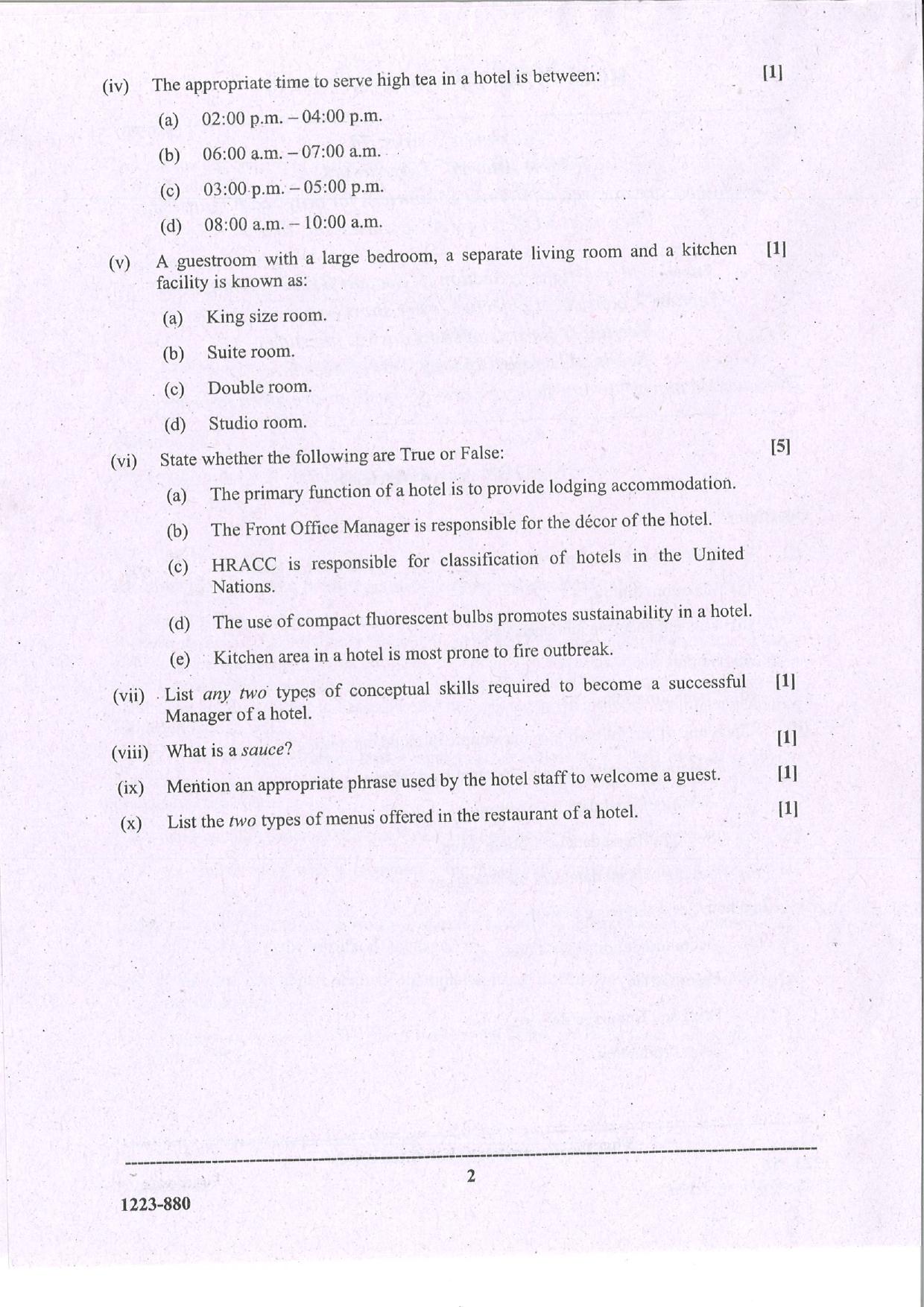 ISC Class 12 Hospitality Management 2023 Question Paper - Page 2