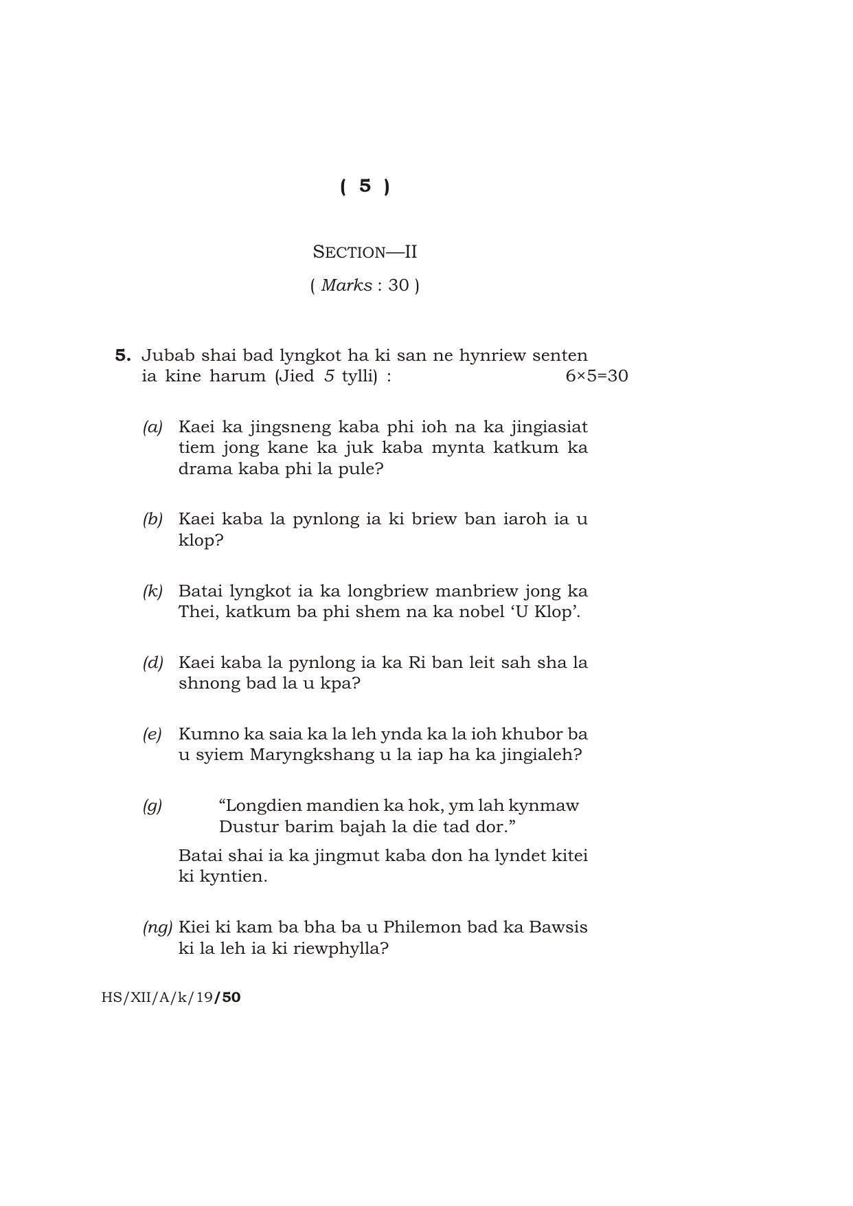Meghalaya Board (MBOSE) Class 12 KHASI ( ELECTIVE ) 2019 Question Paper - Page 5