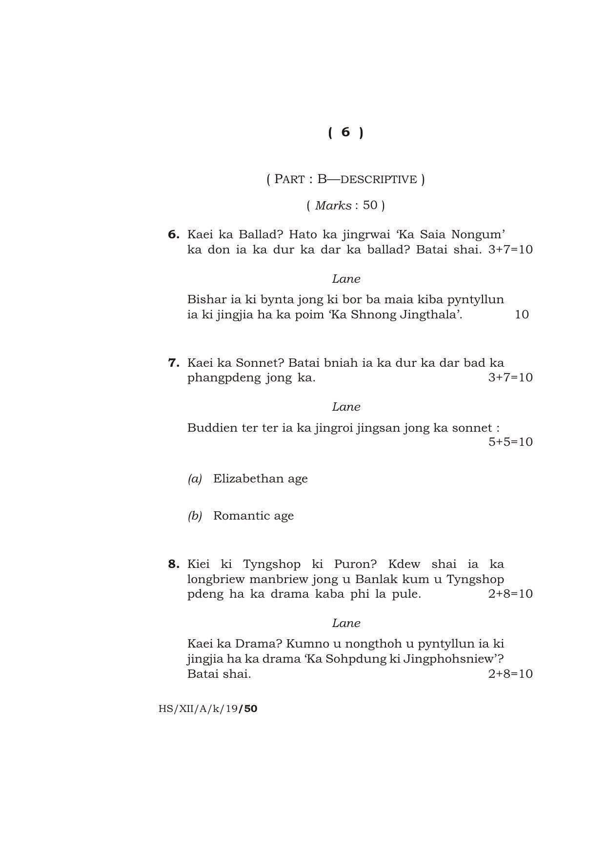 Meghalaya Board (MBOSE) Class 12 KHASI ( ELECTIVE ) 2019 Question Paper - Page 6