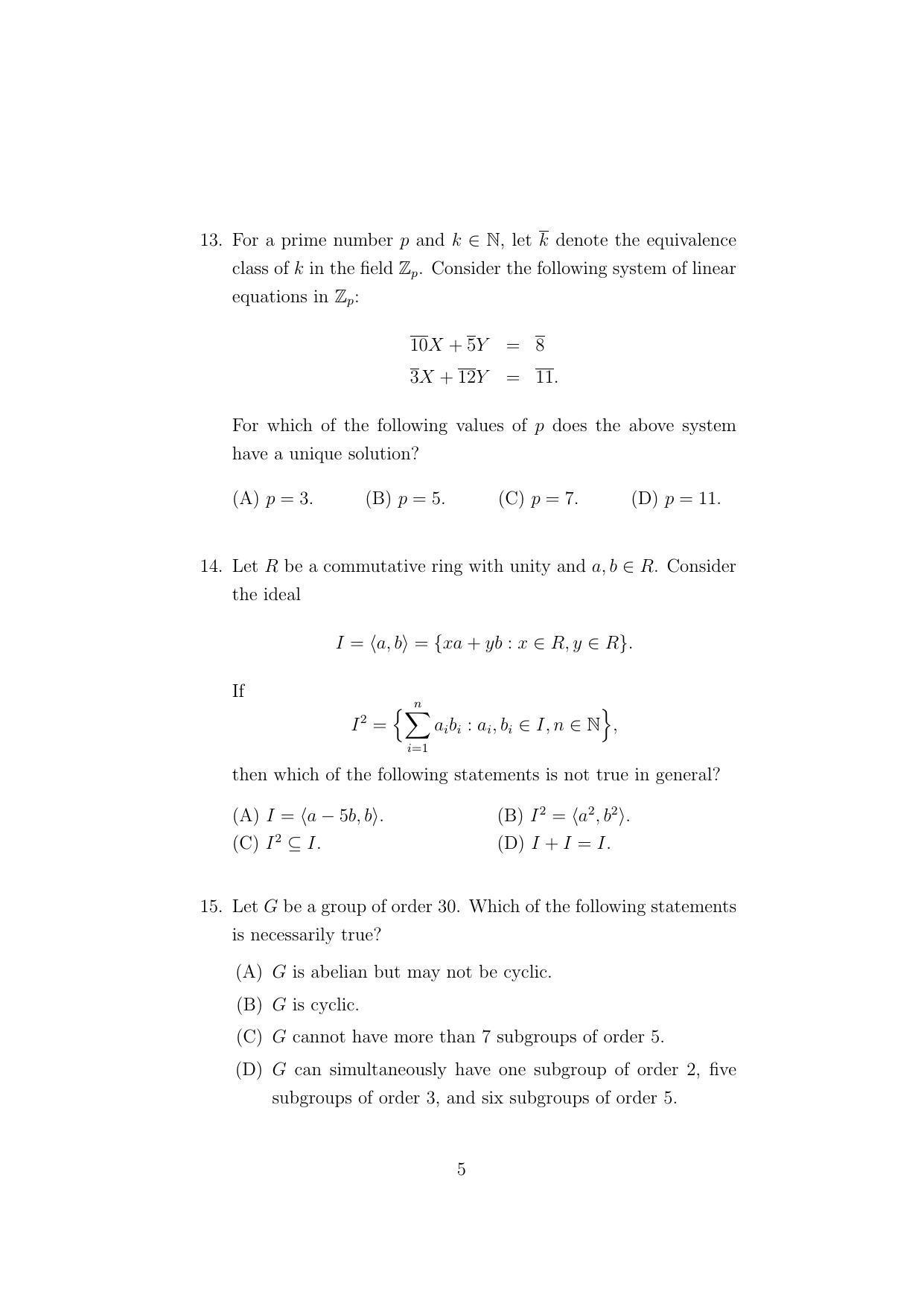 ISI Admission Test M.Math.PMA 2022 Sample Paper - Page 5