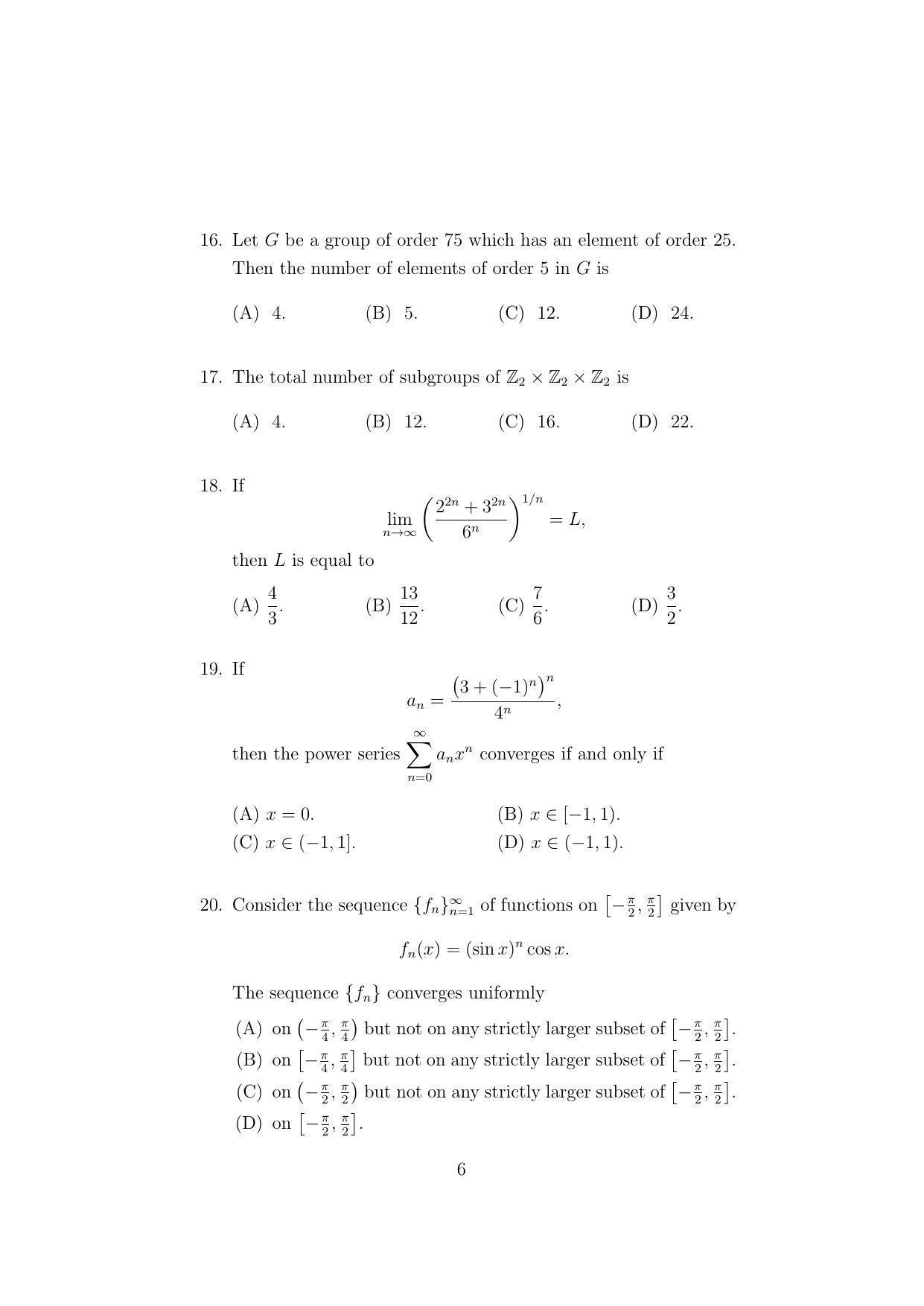 ISI Admission Test M.Math.PMA 2022 Sample Paper - Page 6