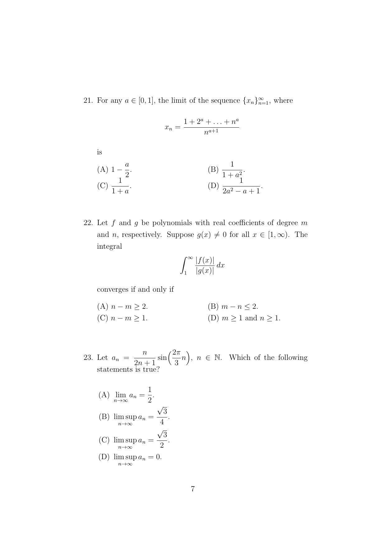 ISI Admission Test M.Math.PMA 2022 Sample Paper - Page 7