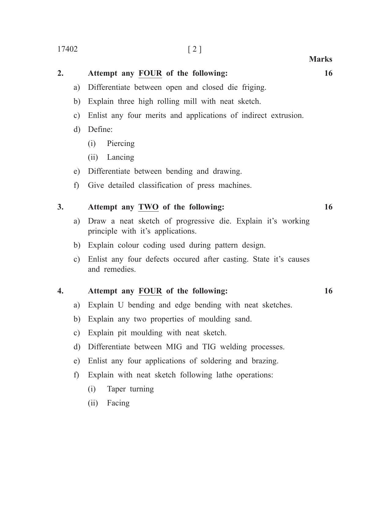MSBTE Question Paper - 2018 - Manufacturing Processes - Page 2
