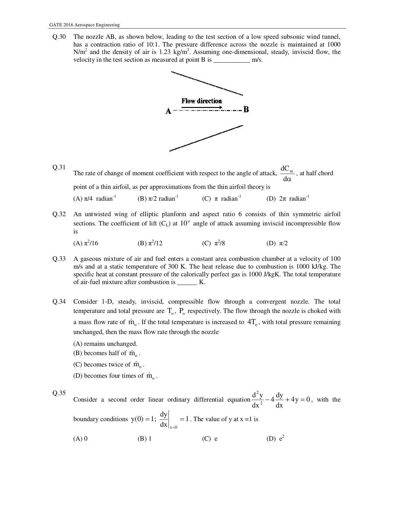 GATE 2016 Aerospace Engineering (AE) Question Paper with Answer Key - Page 8