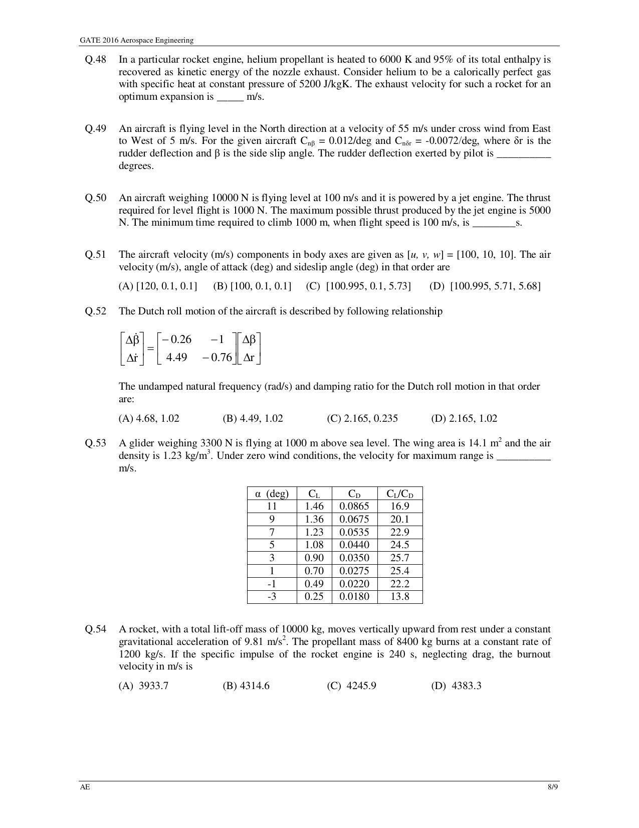 GATE 2016 Aerospace Engineering (AE) Question Paper with Answer Key - Page 11