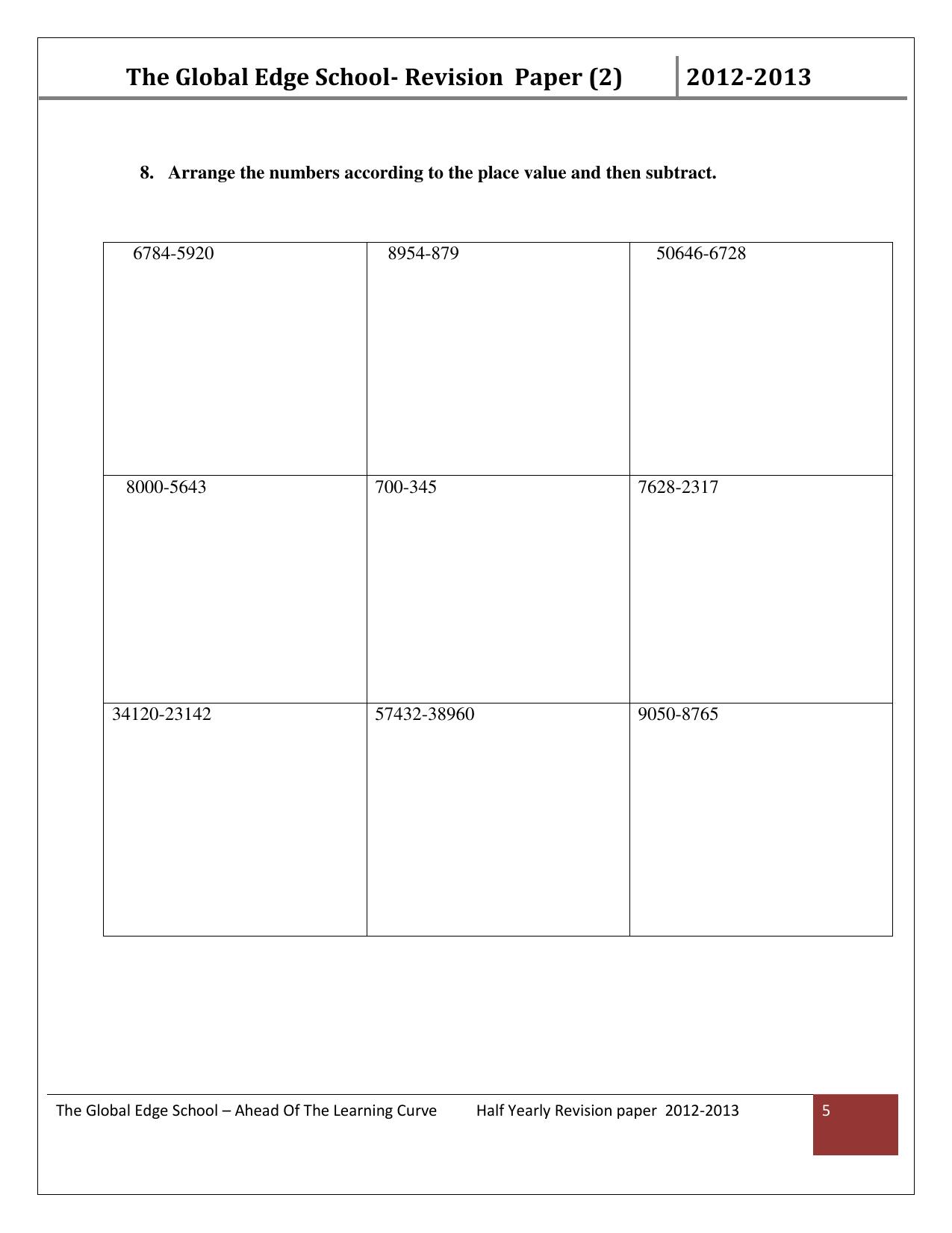 Worksheet for Class 3 Mathematics Assignment 21 - Page 5