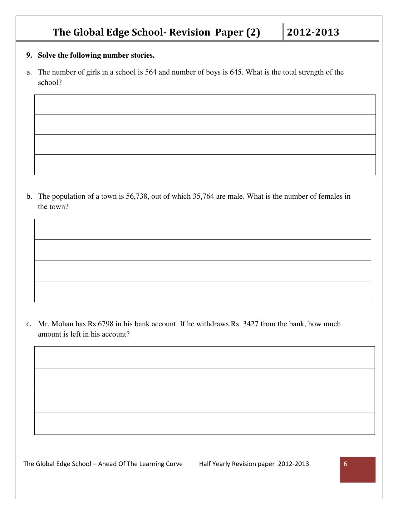 Worksheet for Class 3 Mathematics Assignment 21 - Page 6