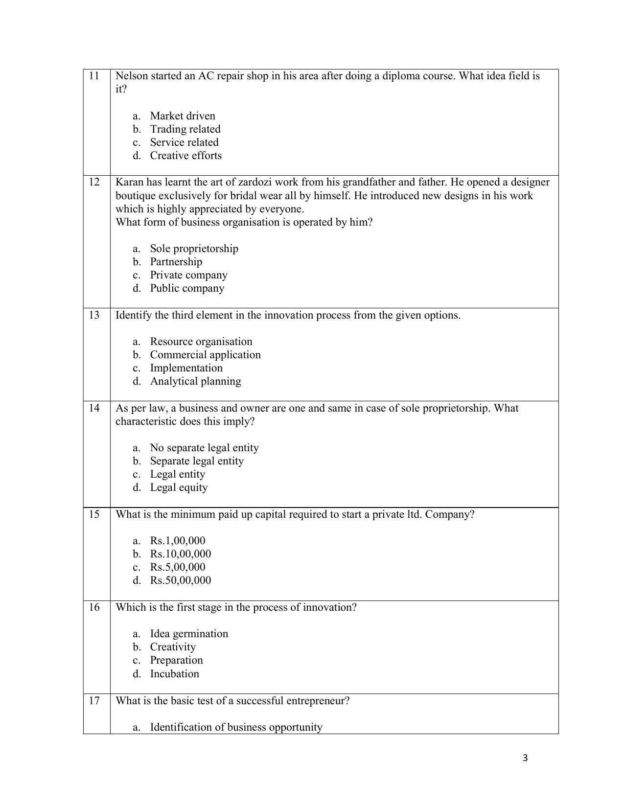 CBSE Class 12 Entrepreneurship Sample Paper 2021-22 - Page 3