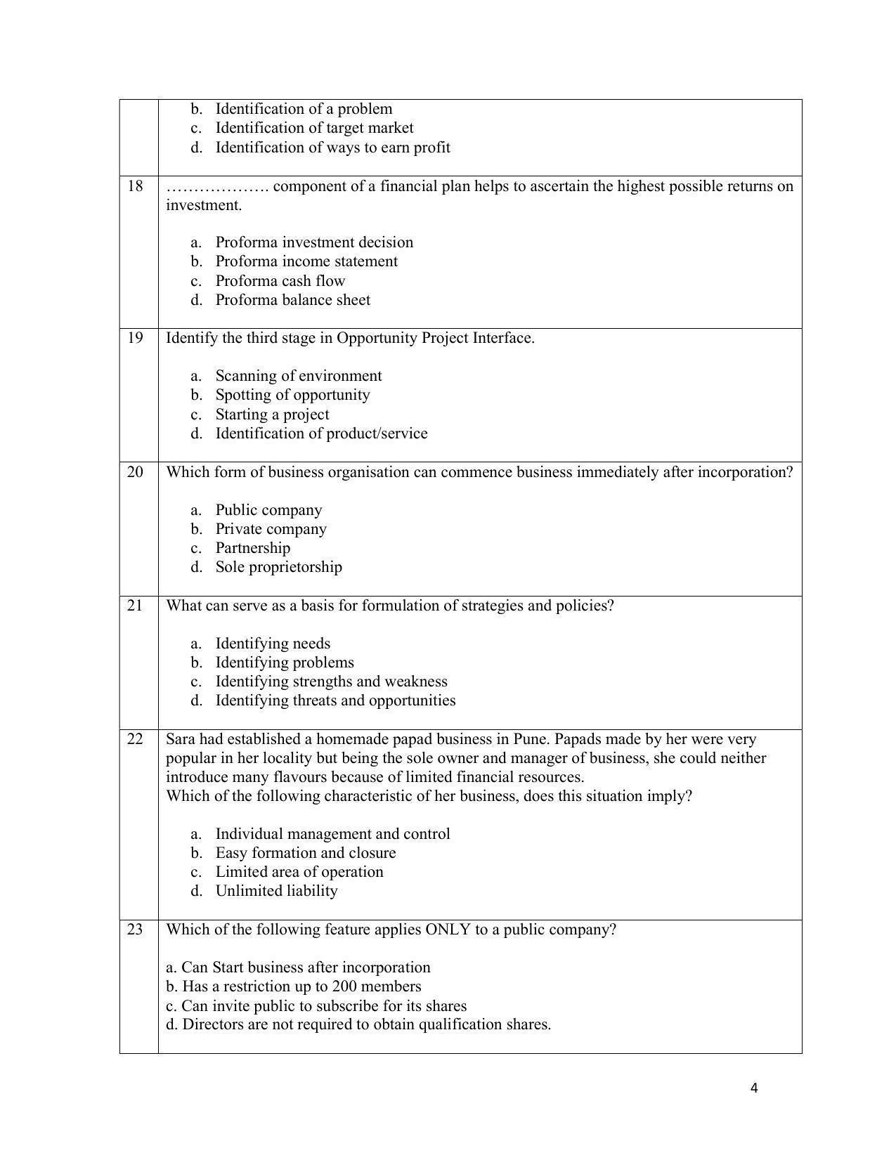 CBSE Class 12 Entrepreneurship Sample Paper 2021-22 - Page 4