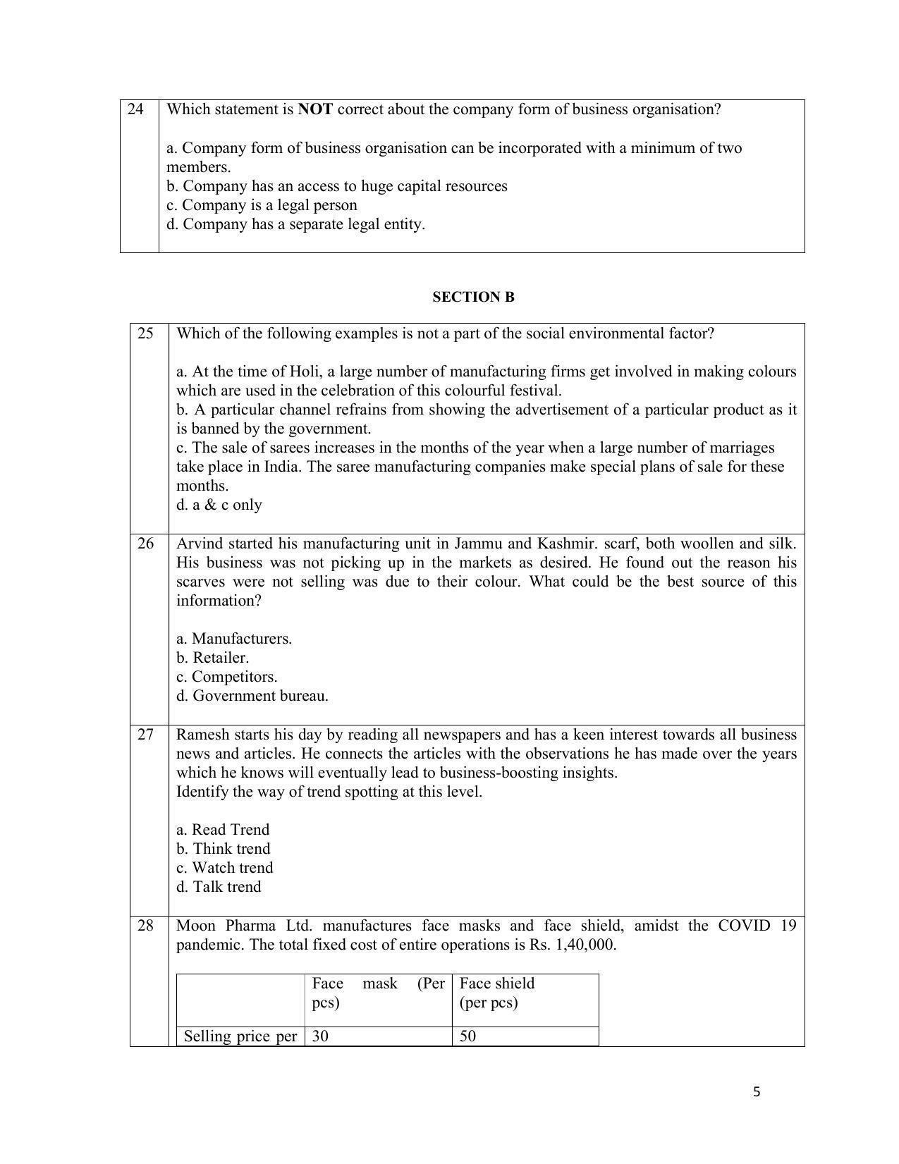 CBSE Class 12 Entrepreneurship Sample Paper 2021-22 - Page 5