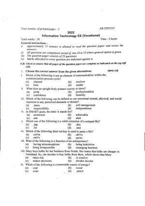 Nagaland Board Class 10 Information Technology ES 2022 Question Paper