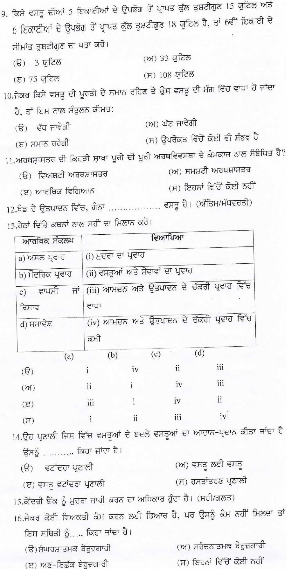 PSEB 12th Economics Model Paper 2025 - Page 2