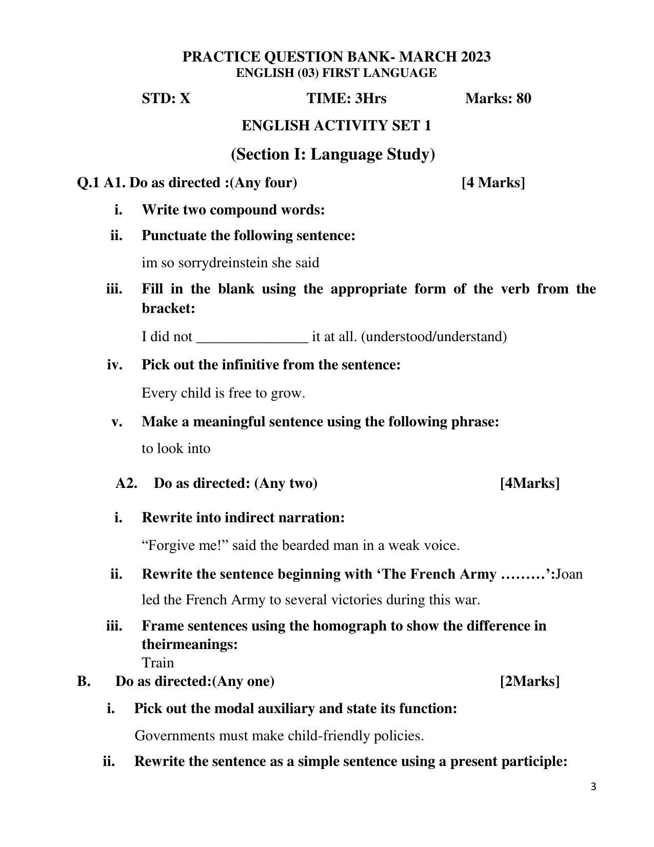Maharashtra Board Class 10 English First Language (English Medium) 2023 Question Bank - Page 3