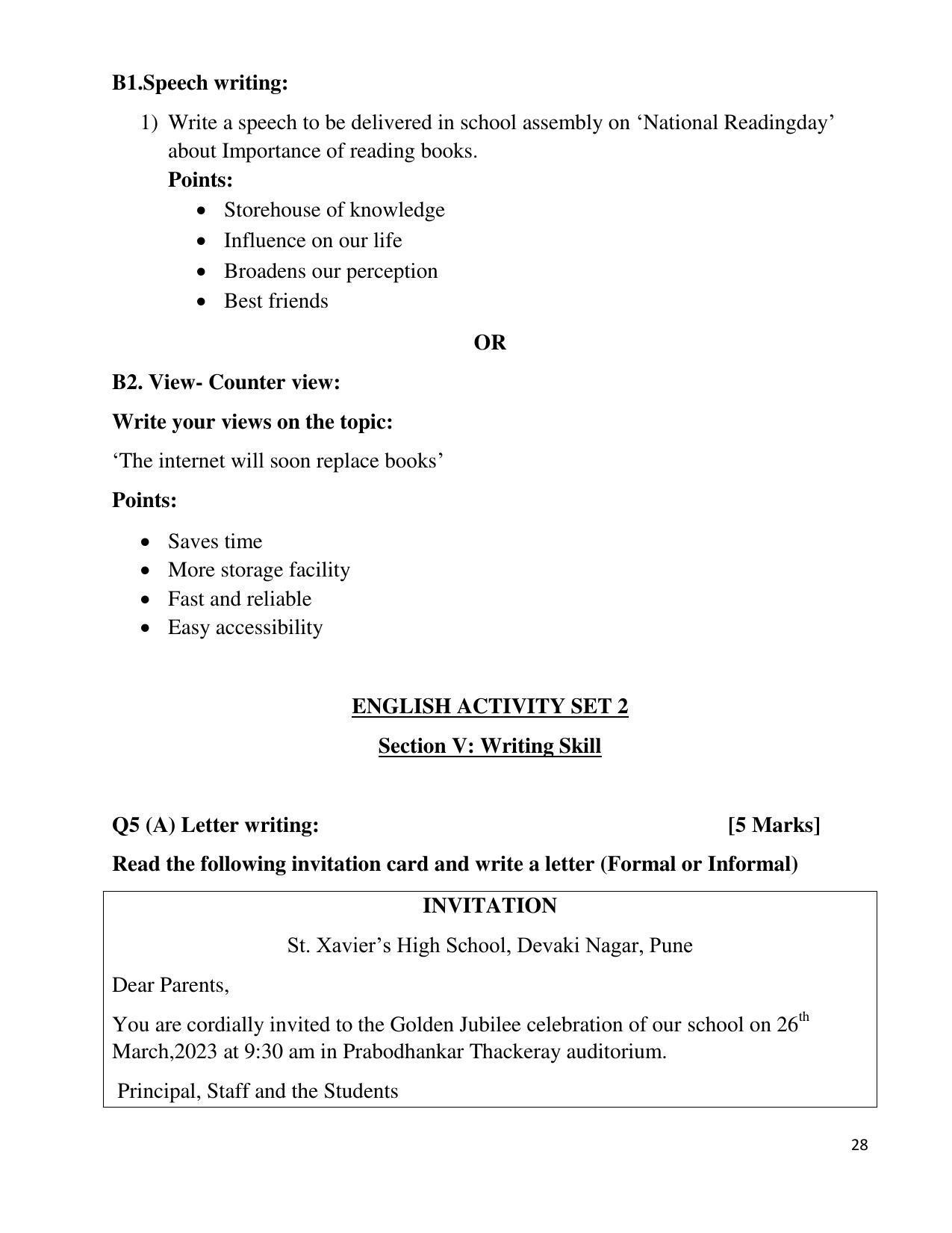 Maharashtra Board Class 10 English First Language (English Medium) 2023 Question Bank - Page 28