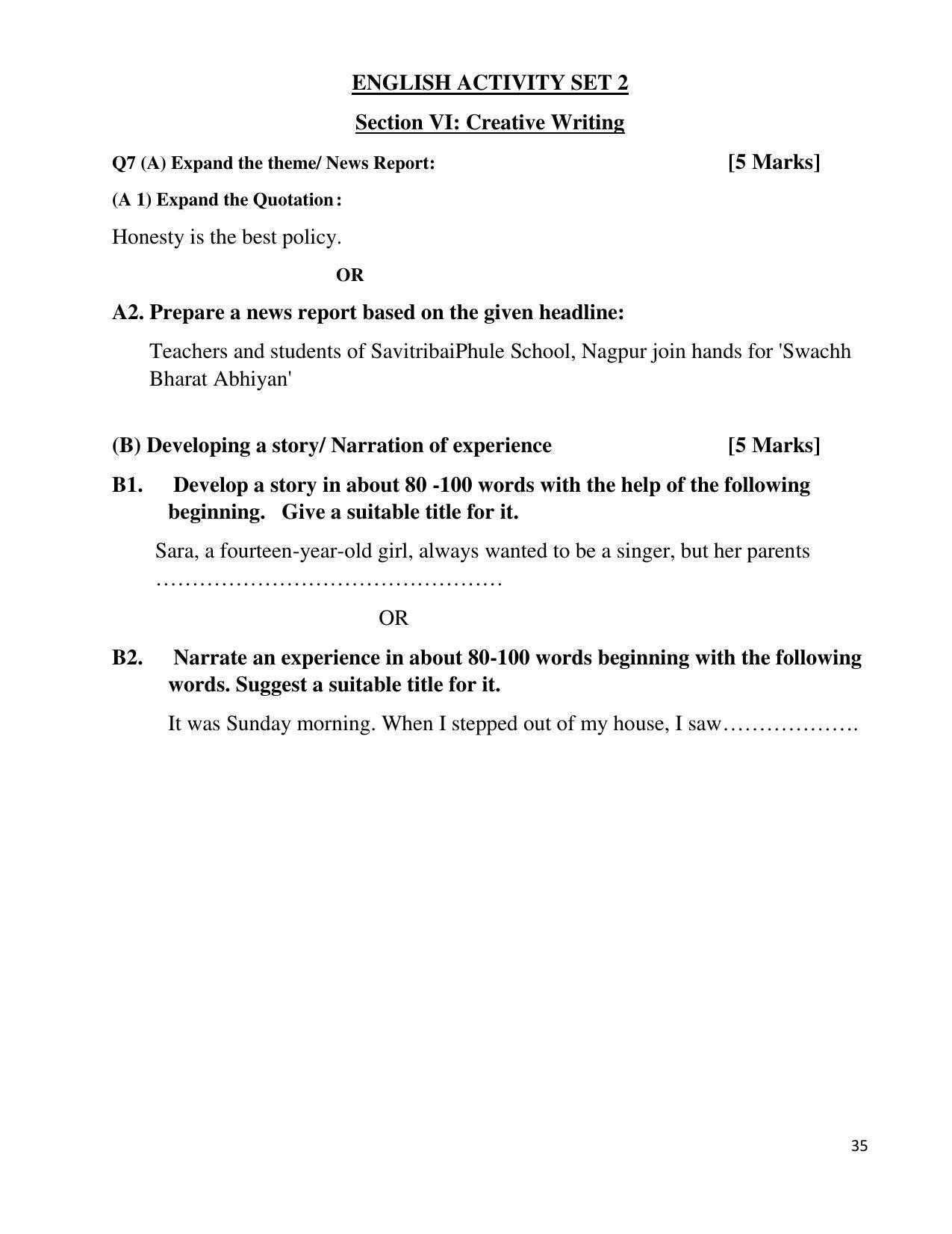 Maharashtra Board Class 10 English First Language (English Medium) 2023 Question Bank - Page 35