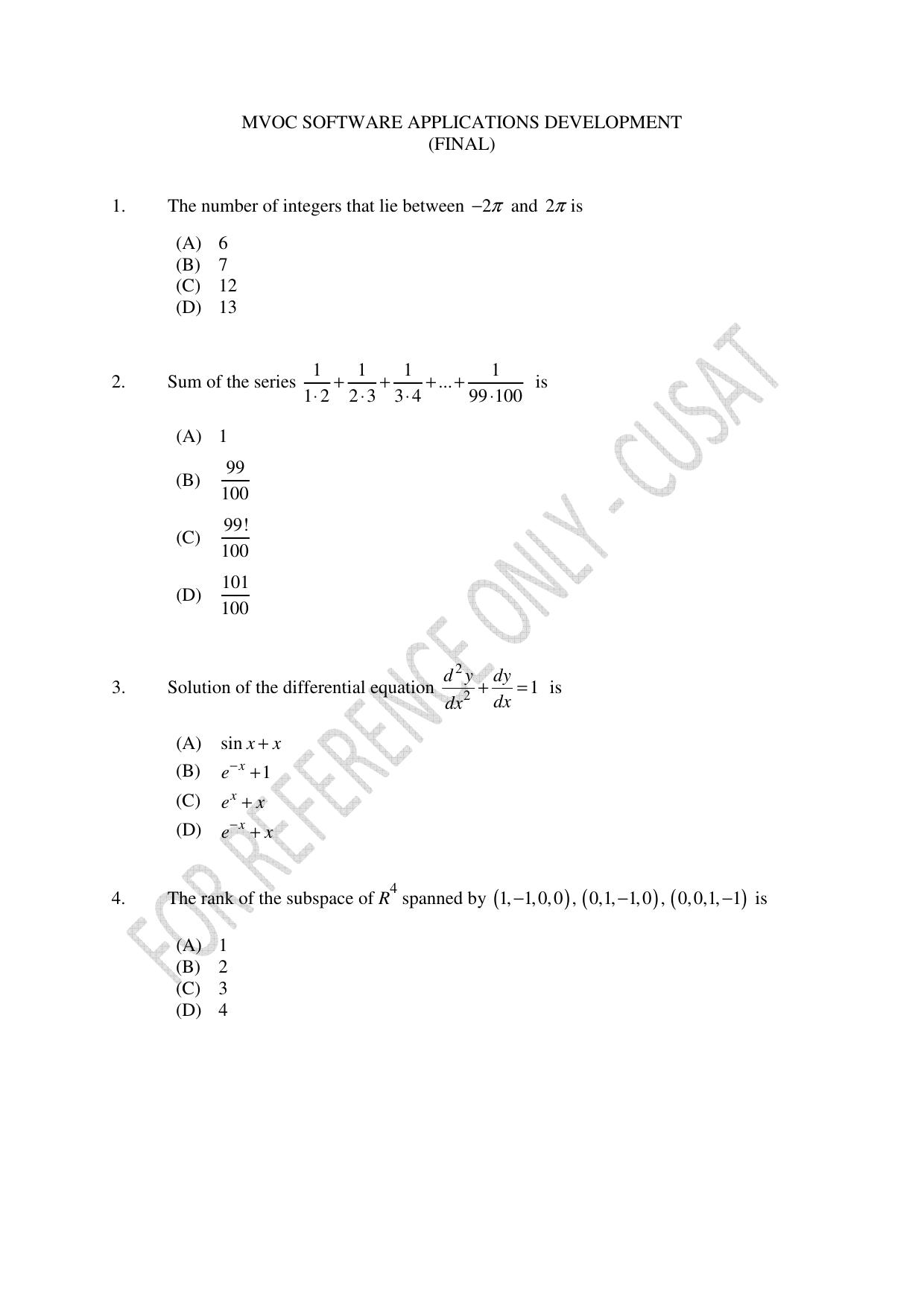 CUSAT CAT 2023 M.Voc Software Applications Development Question Paper - Page 1