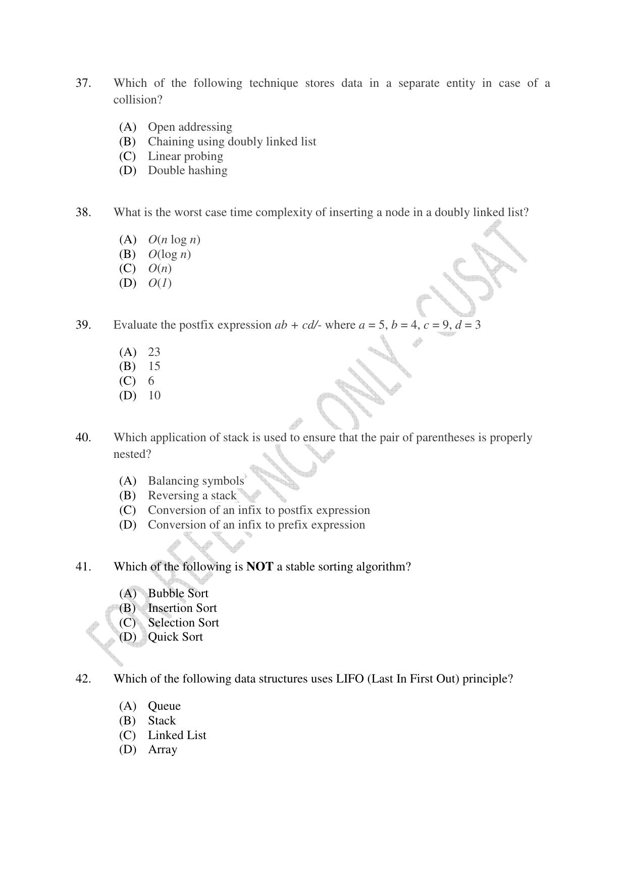 CUSAT CAT 2023 M.Voc Software Applications Development Question Paper - Page 9