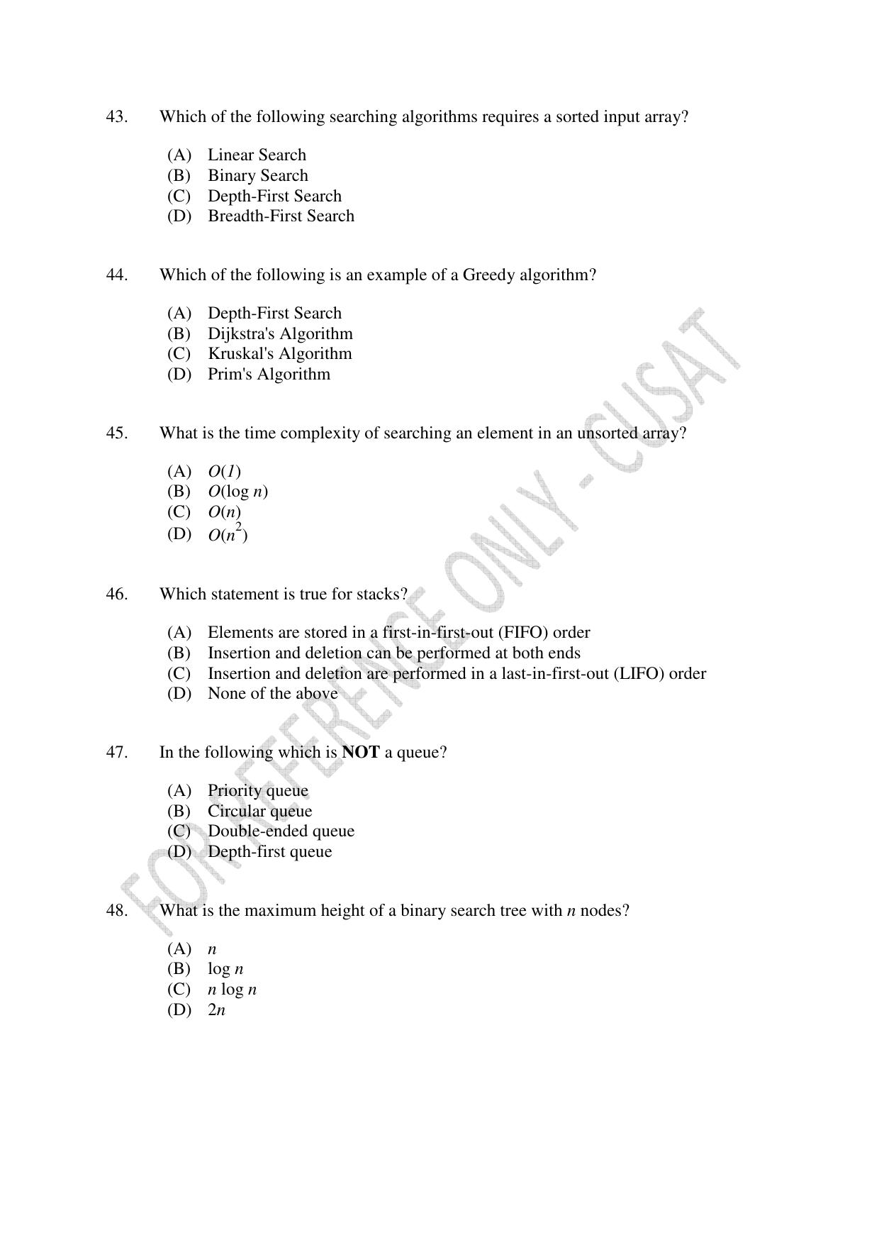 CUSAT CAT 2023 M.Voc Software Applications Development Question Paper - Page 10