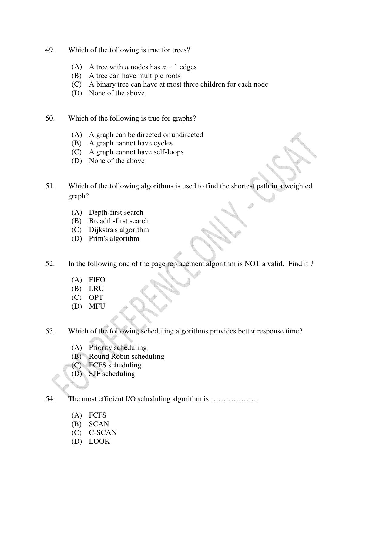 CUSAT CAT 2023 M.Voc Software Applications Development Question Paper - Page 11