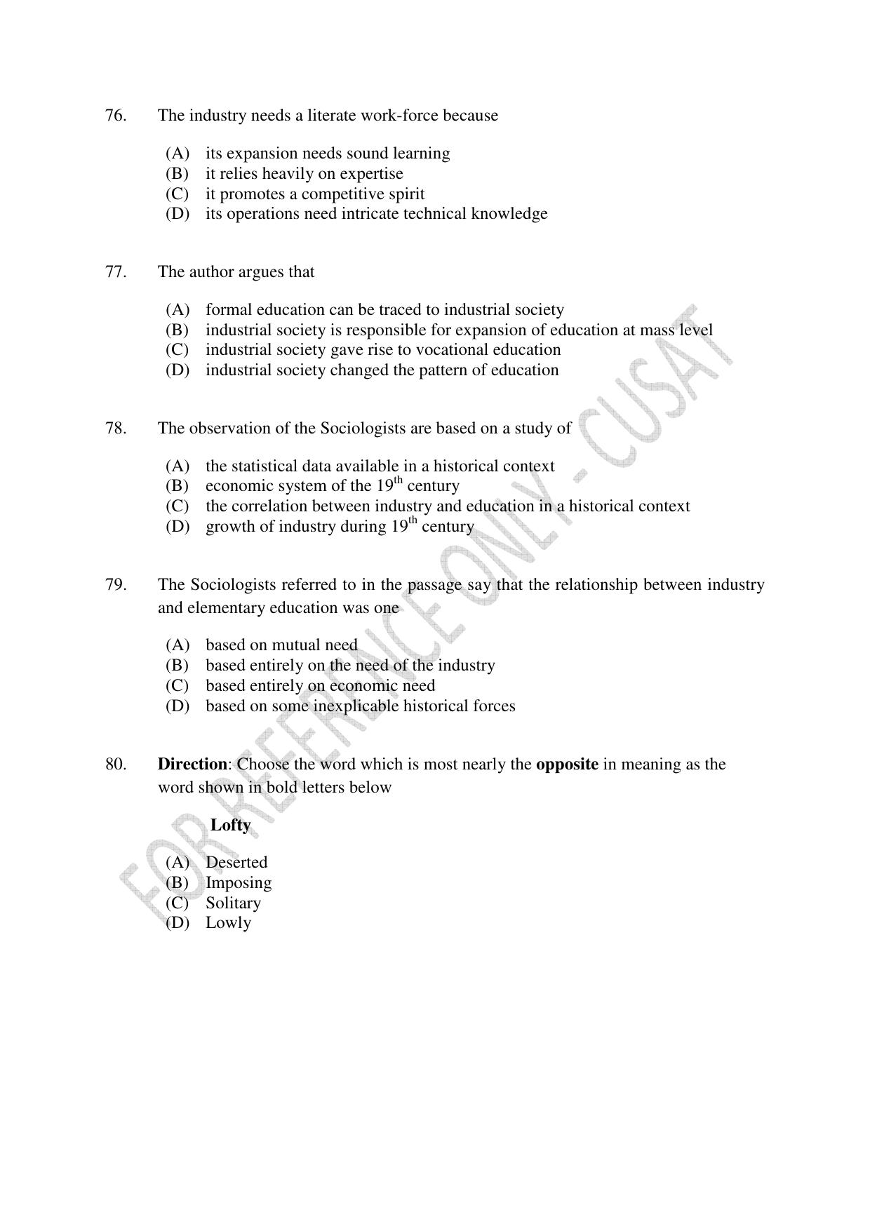 CUSAT CAT 2023 M.Voc Software Applications Development Question Paper - Page 17