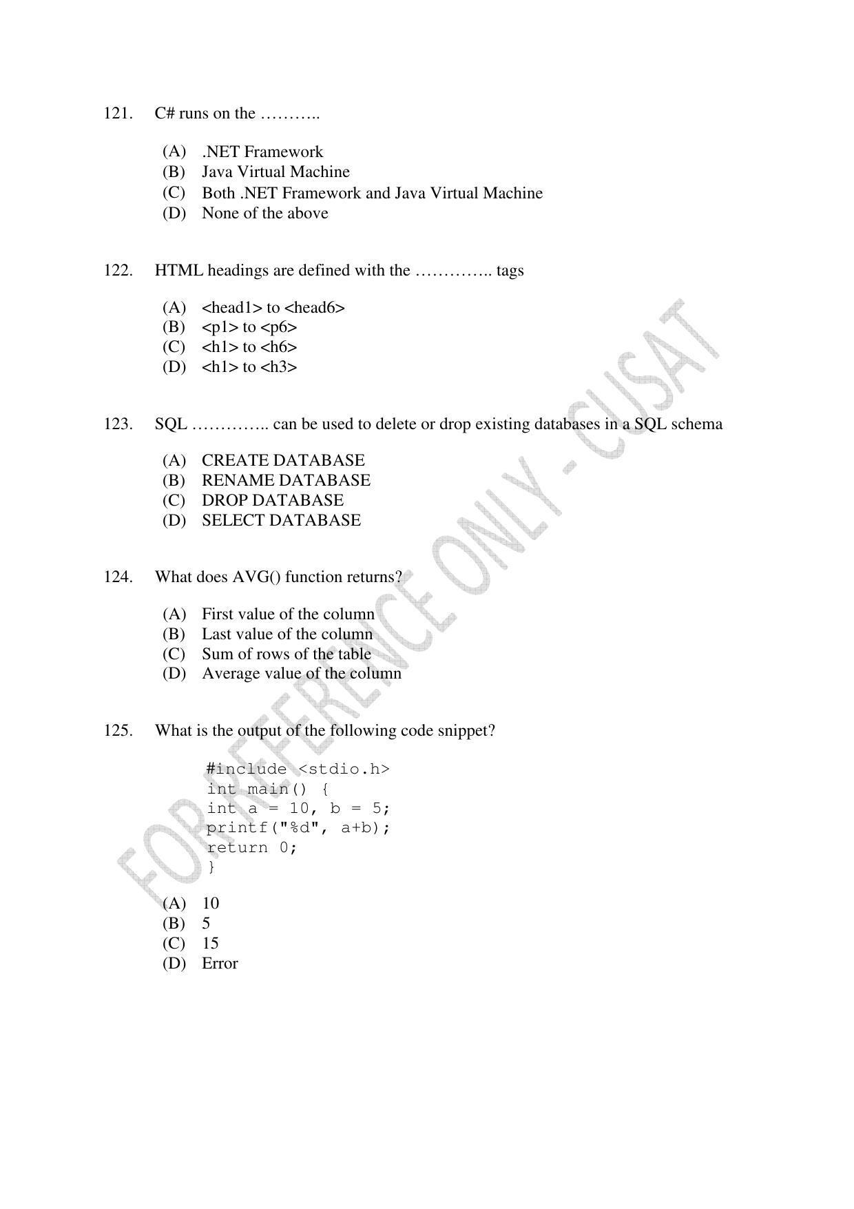 CUSAT CAT 2023 M.Voc Software Applications Development Question Paper - Page 26
