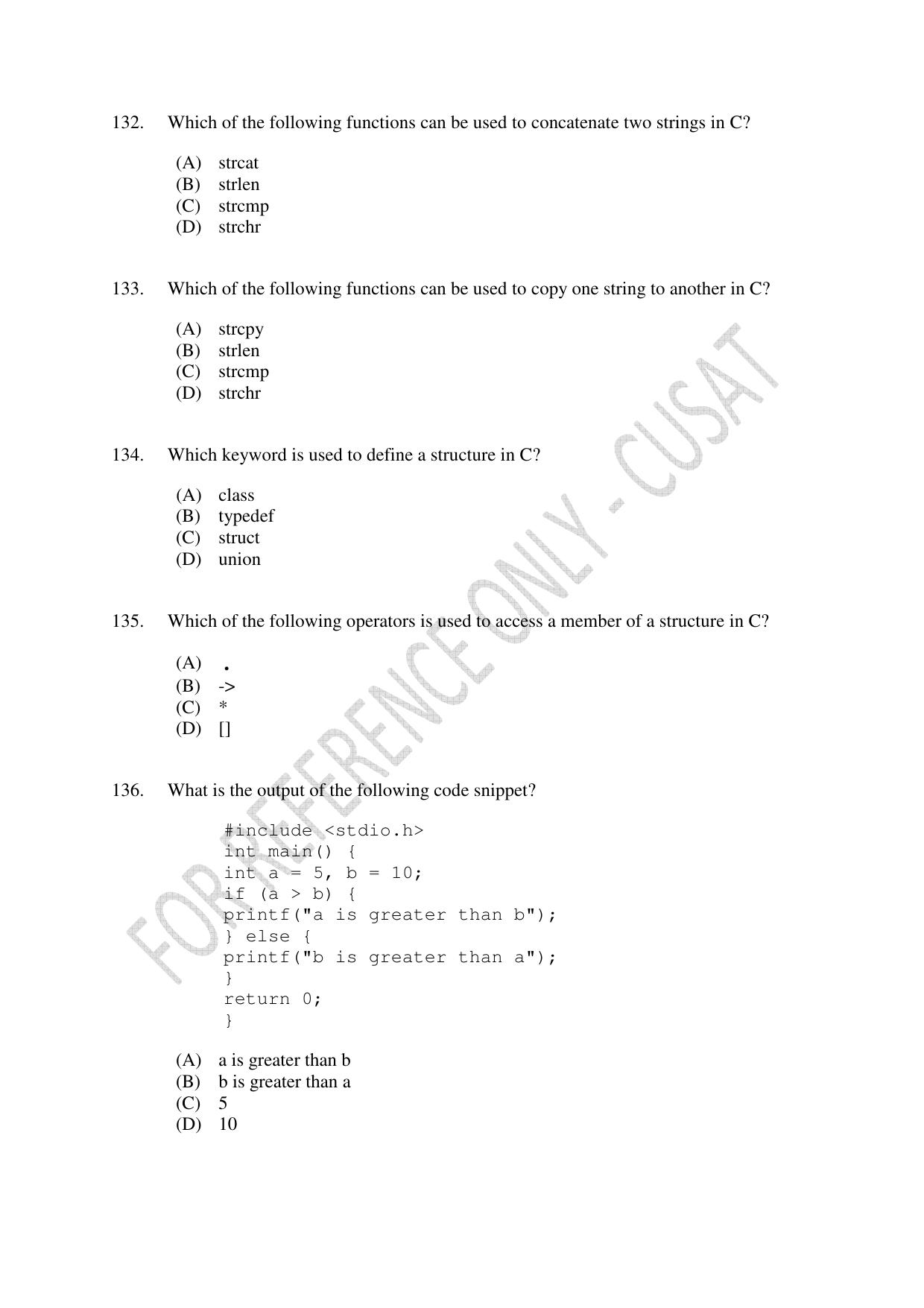 CUSAT CAT 2023 M.Voc Software Applications Development Question Paper - Page 28