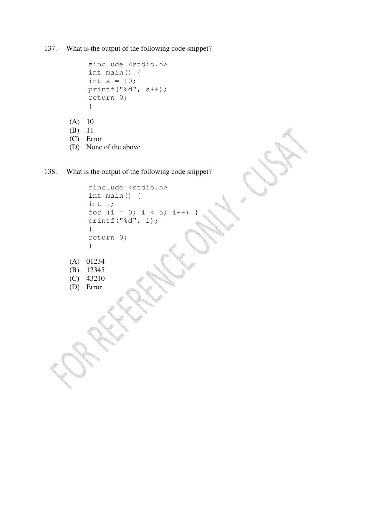 CUSAT CAT 2023 M.Voc Software Applications Development Question Paper - Page 29
