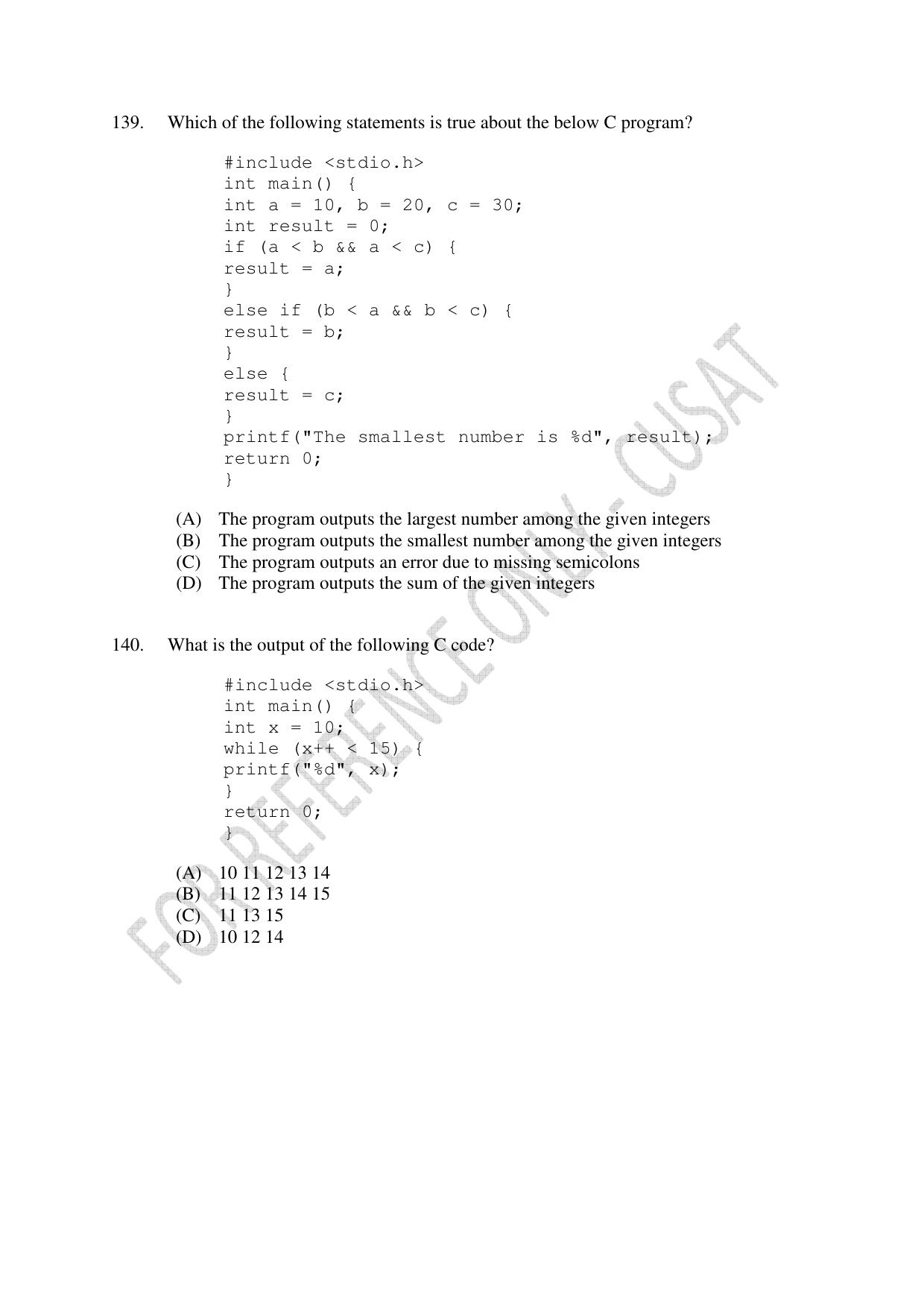 CUSAT CAT 2023 M.Voc Software Applications Development Question Paper - Page 30