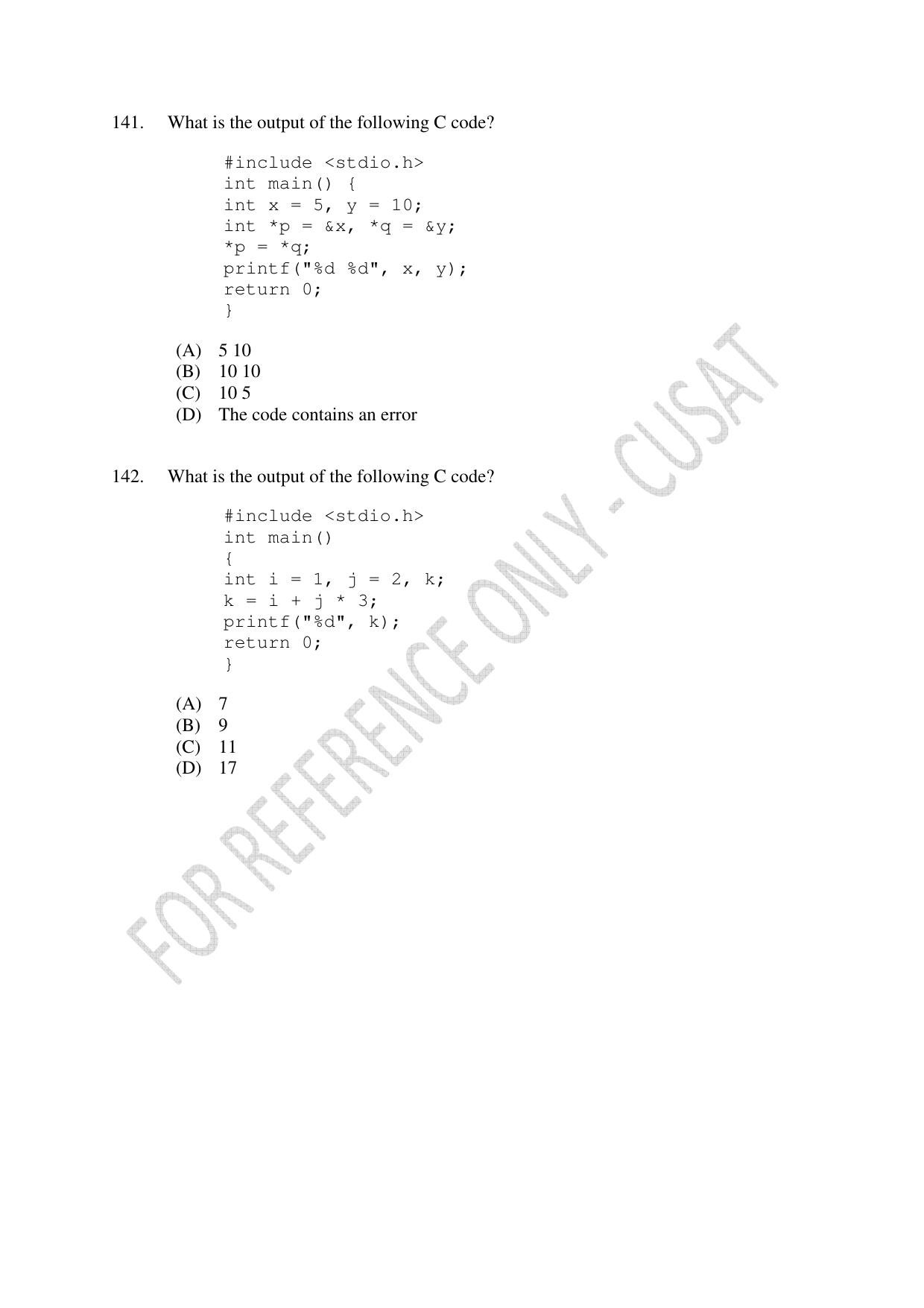 CUSAT CAT 2023 M.Voc Software Applications Development Question Paper - Page 31