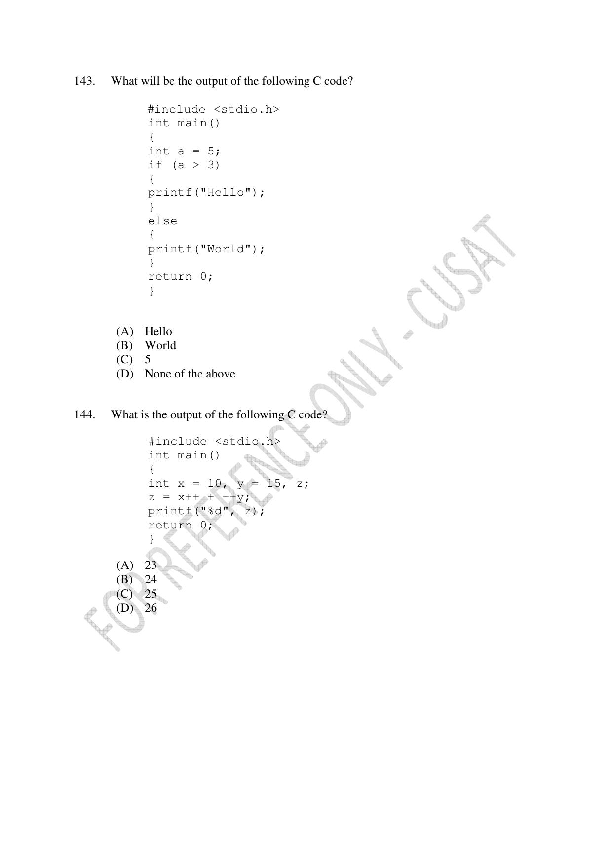 CUSAT CAT 2023 M.Voc Software Applications Development Question Paper - Page 32