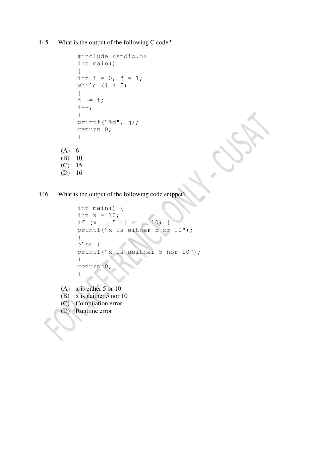 CUSAT CAT 2023 M.Voc Software Applications Development Question Paper - Page 33