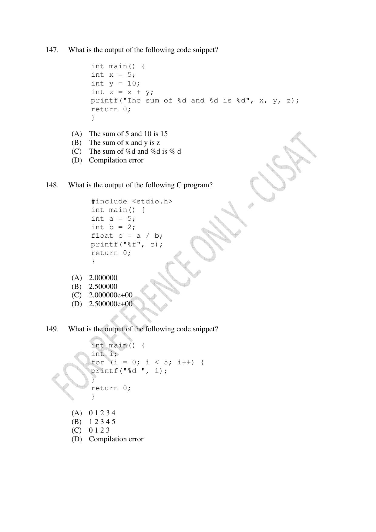 CUSAT CAT 2023 M.Voc Software Applications Development Question Paper - Page 34