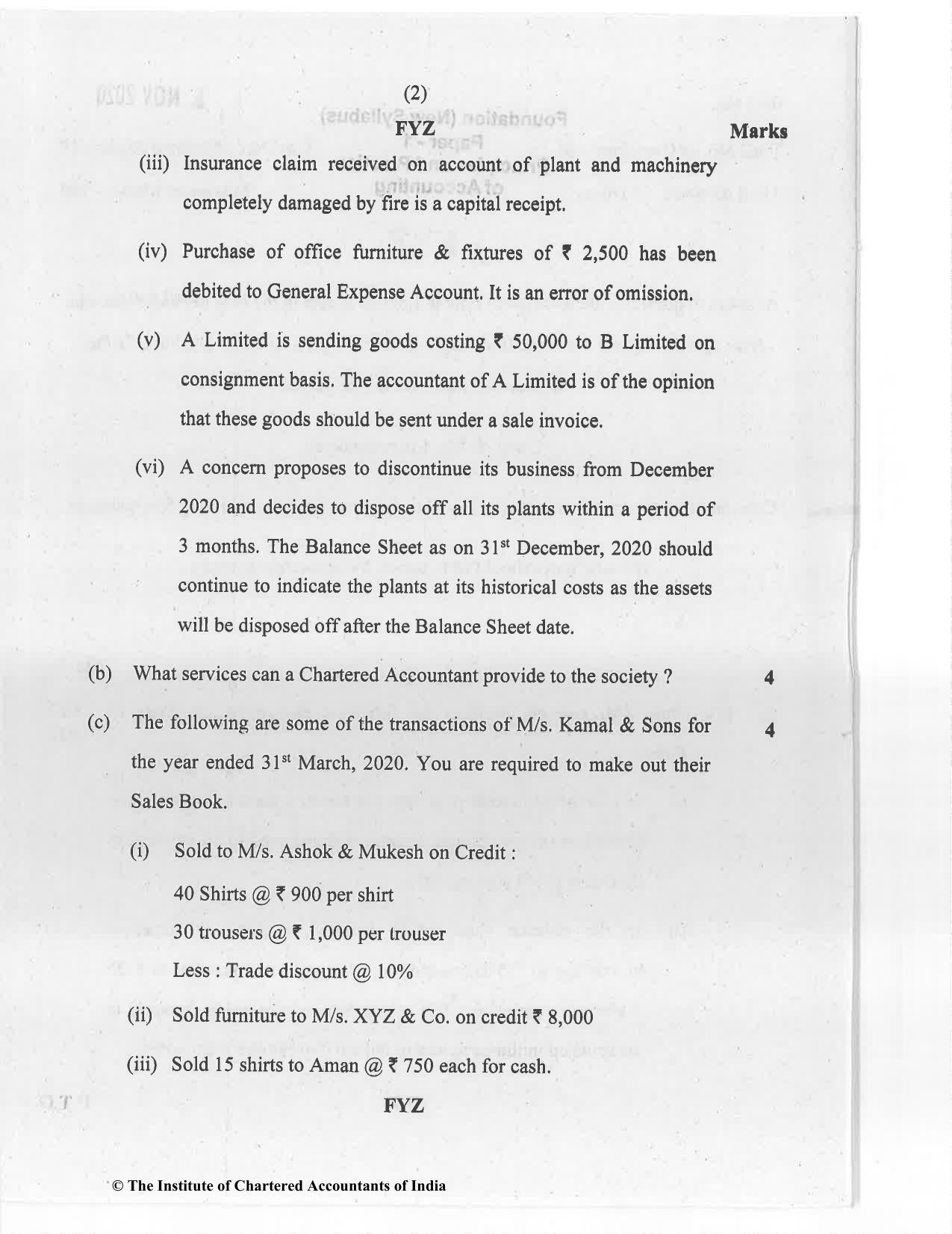 CA Foundation May 2020 Question Paper - Paper 1 (Principles and Practice of Accounting) - Page 2