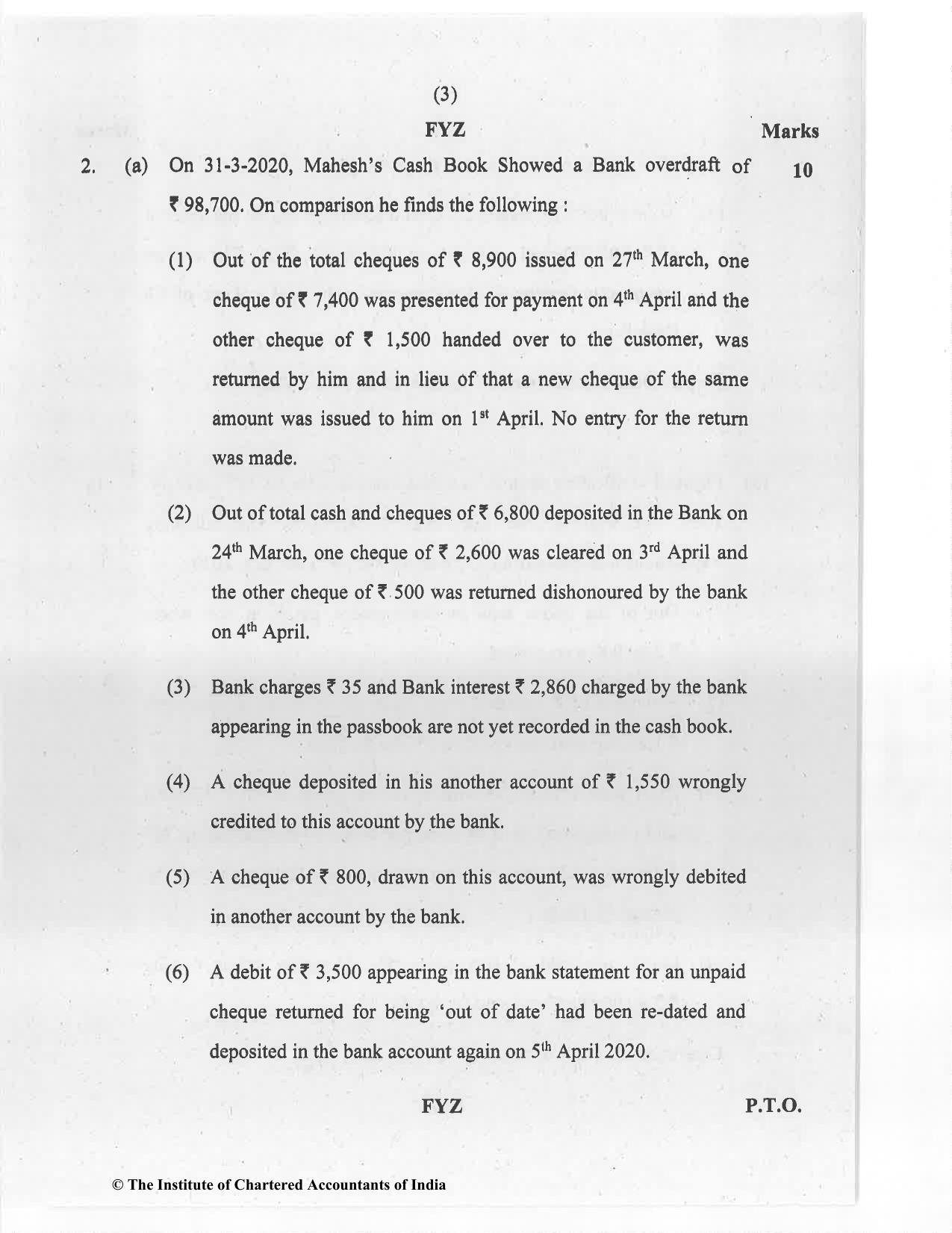 CA Foundation May 2020 Question Paper - Paper 1 (Principles and Practice of Accounting) - Page 3
