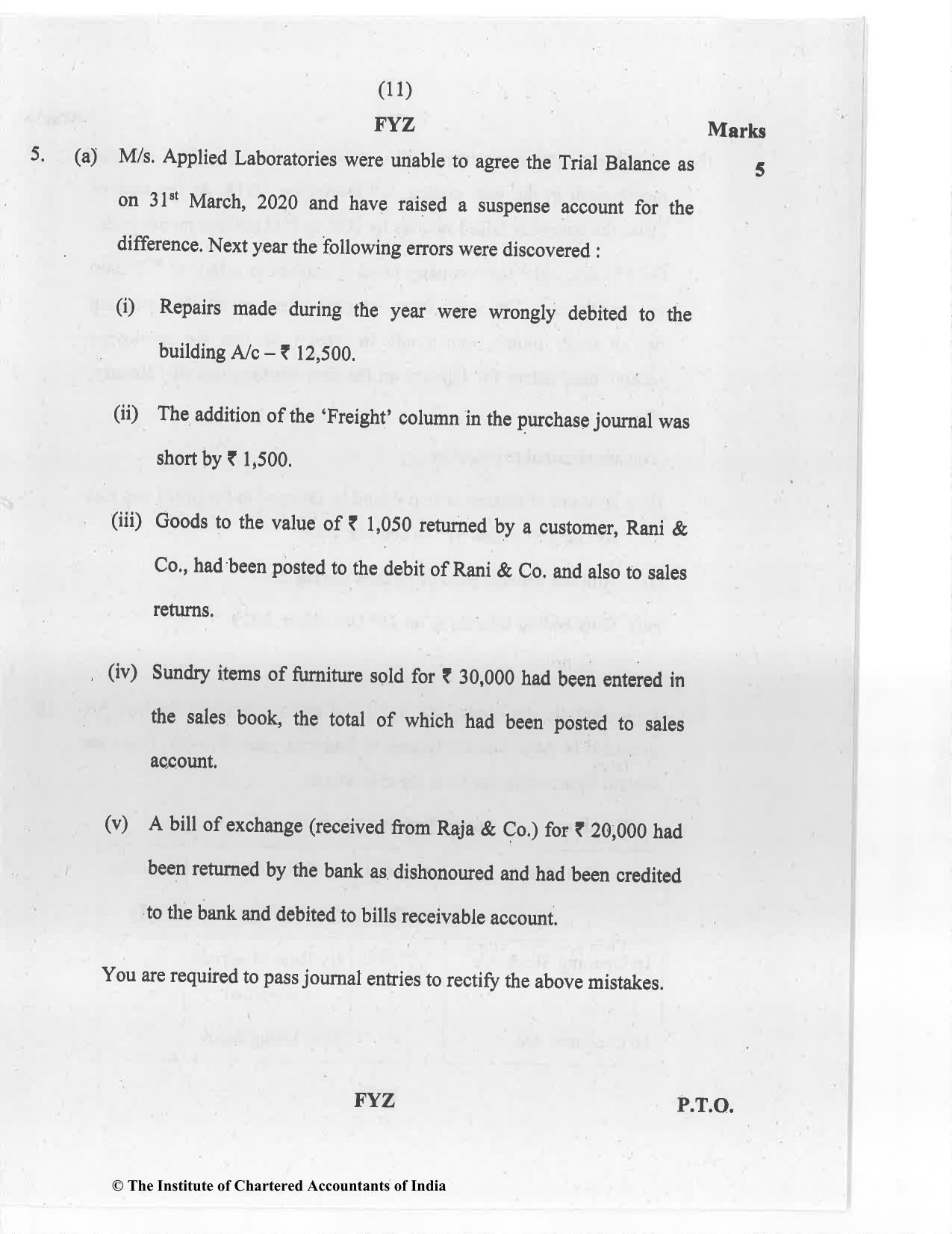 CA Foundation May 2020 Question Paper - Paper 1 (Principles and Practice of Accounting) - Page 11