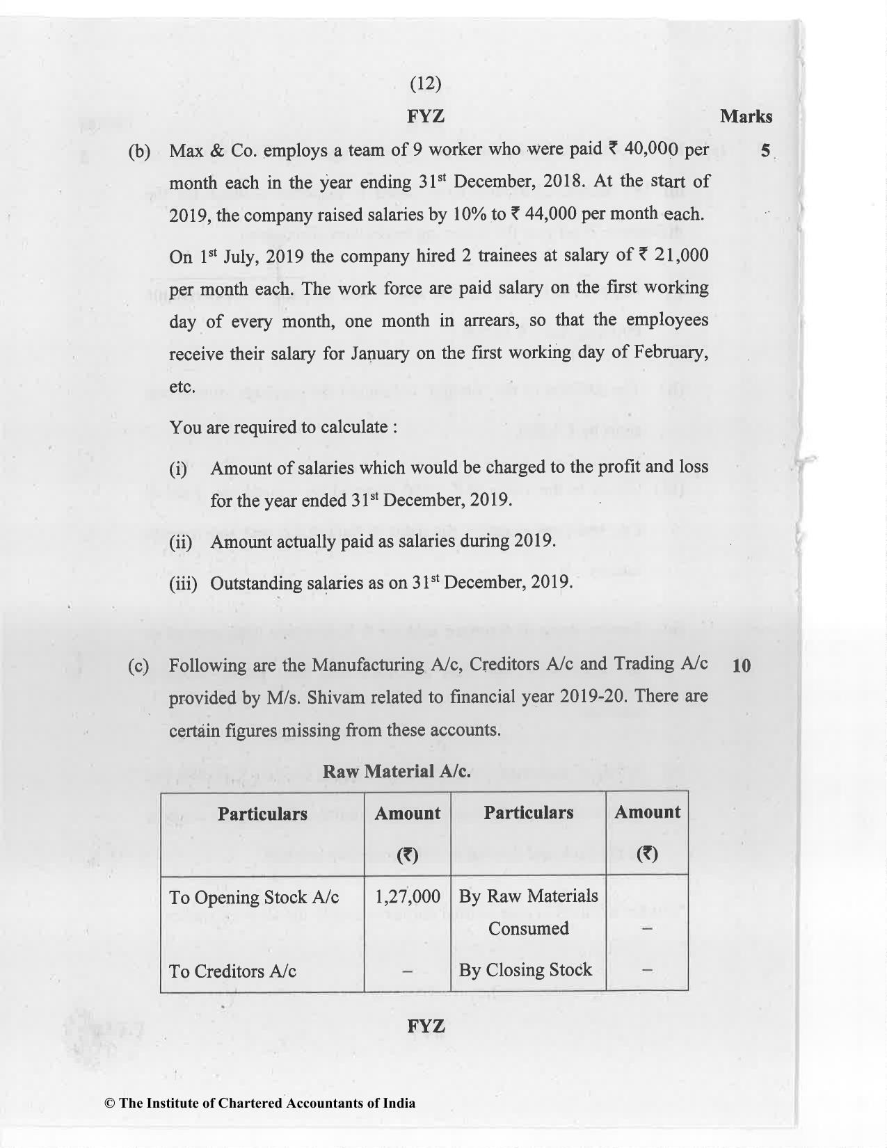 CA Foundation May 2020 Question Paper - Paper 1 (Principles and Practice of Accounting) - Page 12