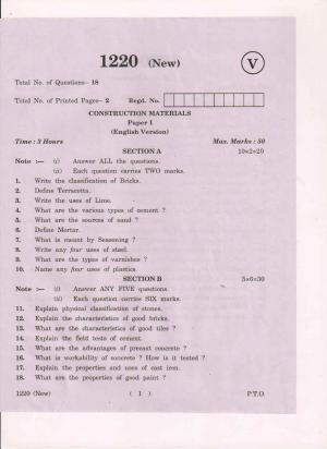 AP Inter 1st Year Construction Materials-I (New) March-2019-Vocational Question Paper