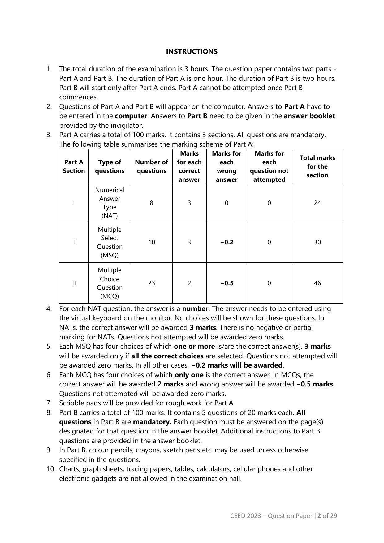 CEED 2023 Question Paper - Page 2