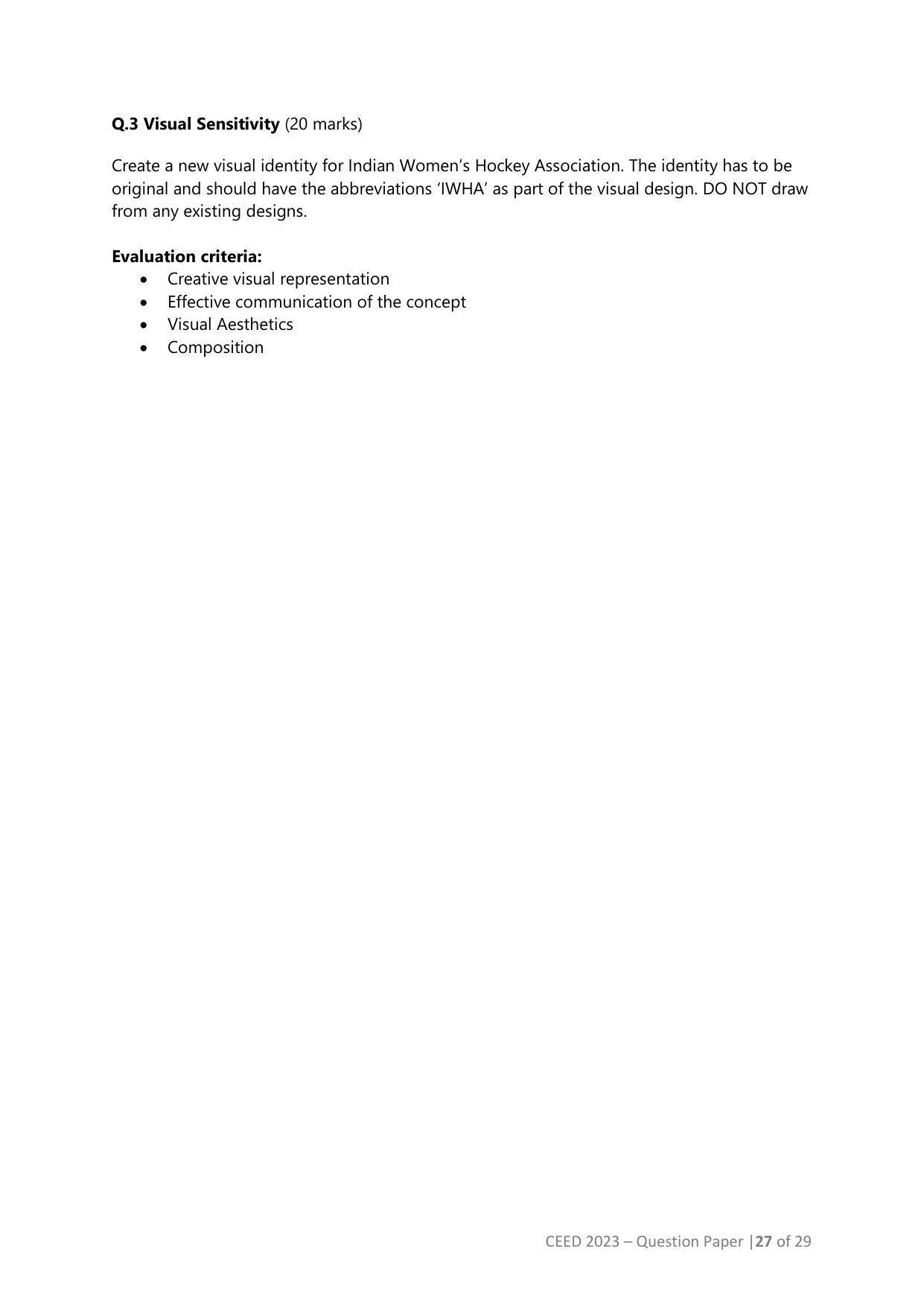 CEED 2023 Question Paper - Page 27