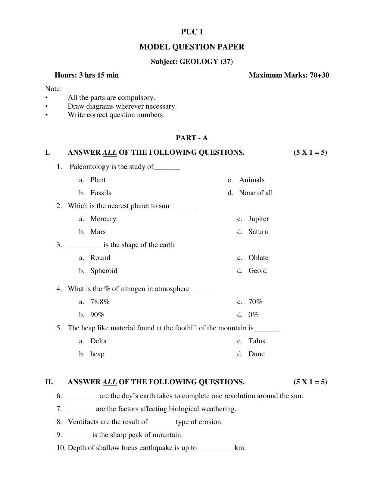 Karnataka 1st PUC GEOLOGY Model Question Paper - Page 2