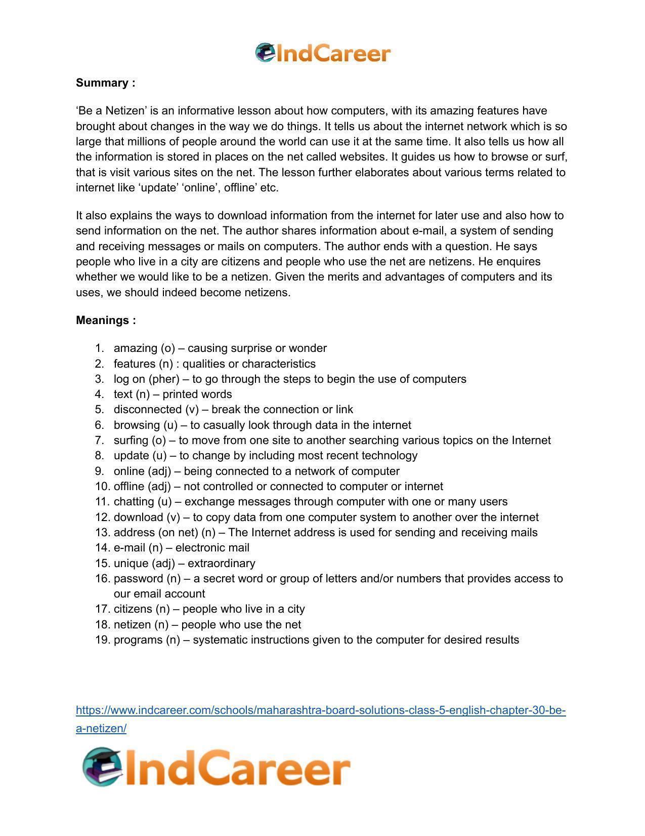 Maharashtra Board Solutions Class 5-English: Chapter 30- Be a Netizen - Page 14