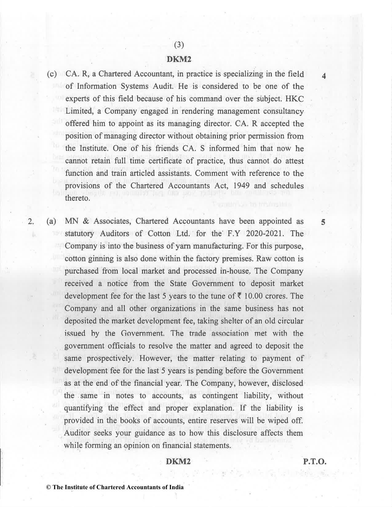 CA Final Jul 2021 Question Paper - Paper 3 – Advanced Auditing and Professional Ethics - Page 3